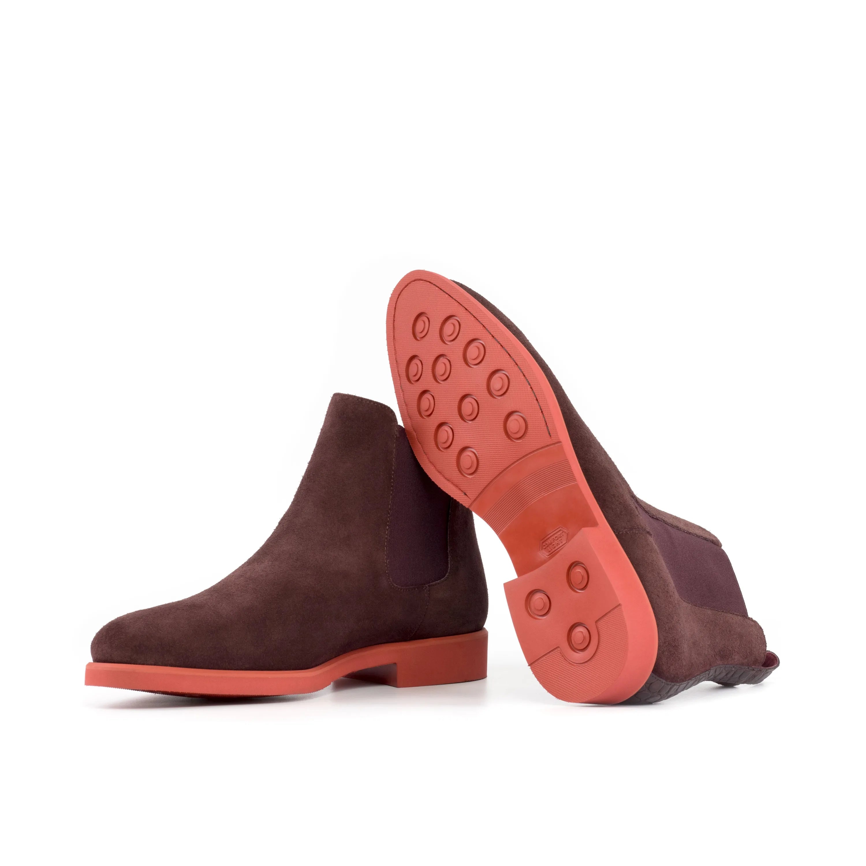Poppy Chelsea suede boot in brown with red soles