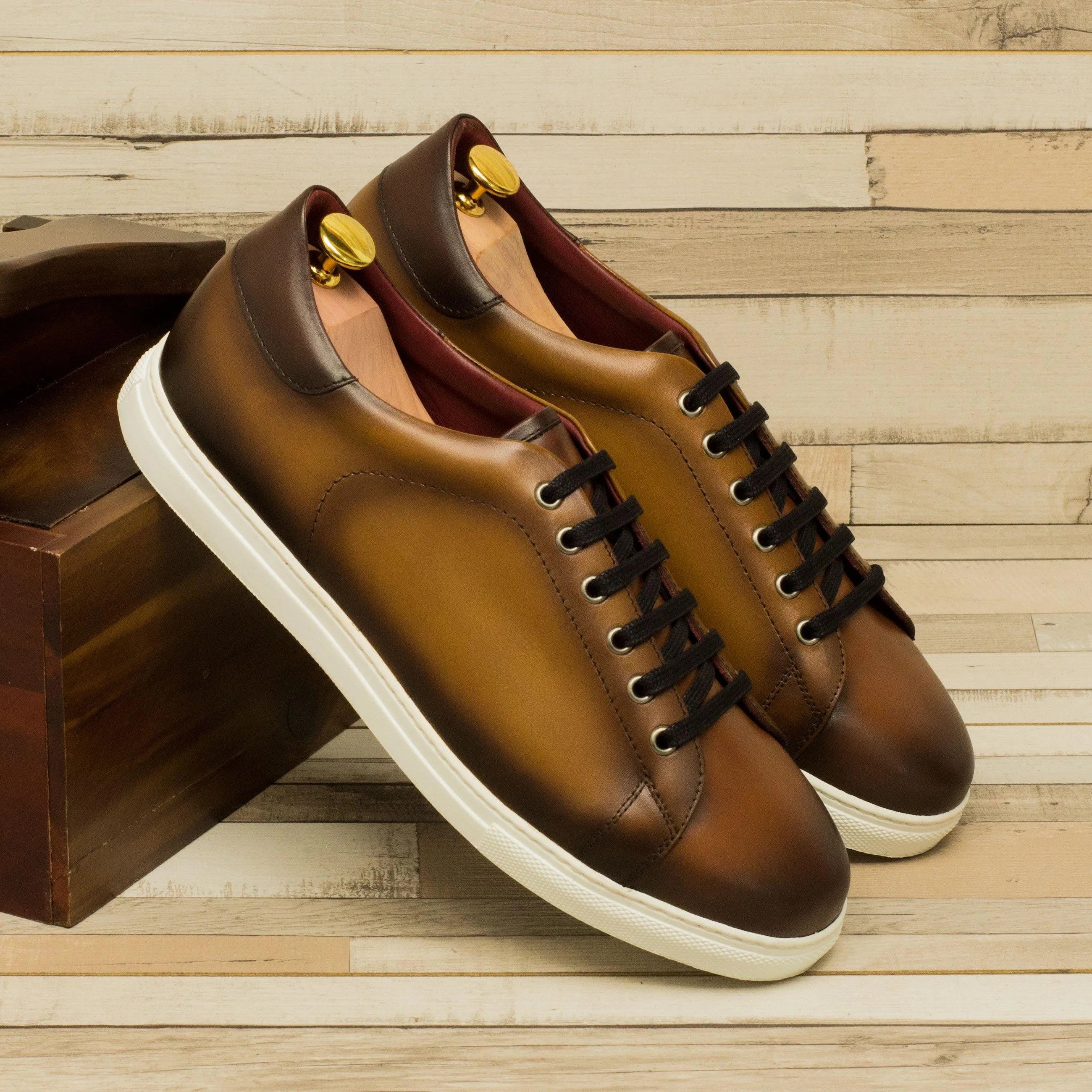 Brown Porcho Trainer Sneaker with black laces on cupsole trainer
