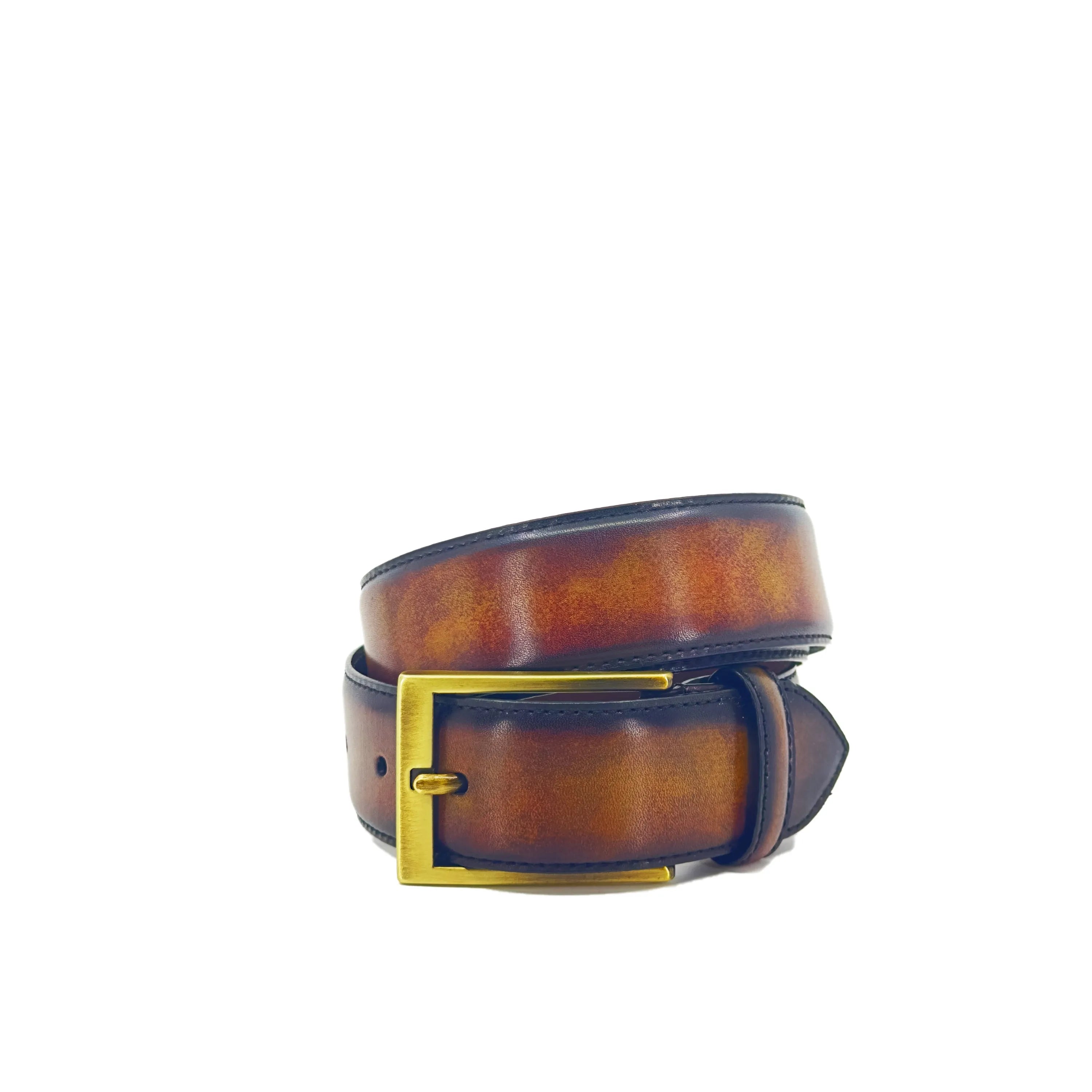 Raigon Patina Hamptons brown leather belt with gold buckle