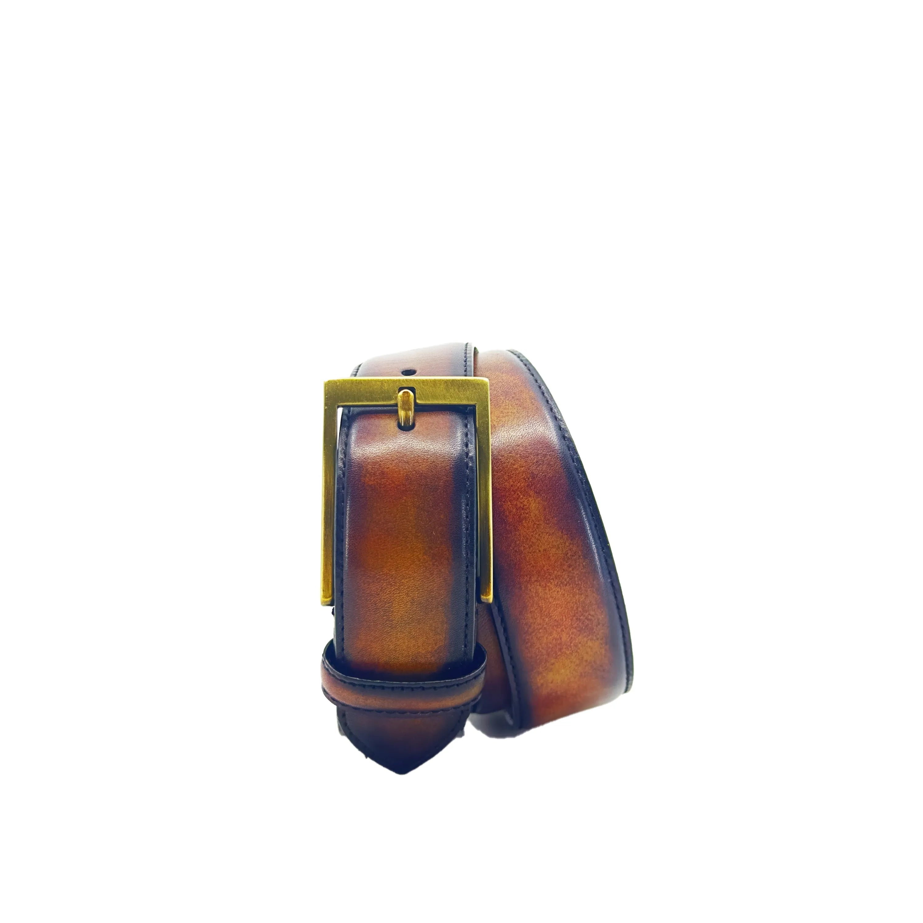 Raigon Patina Hamptons belt in brown leather with gold buckle