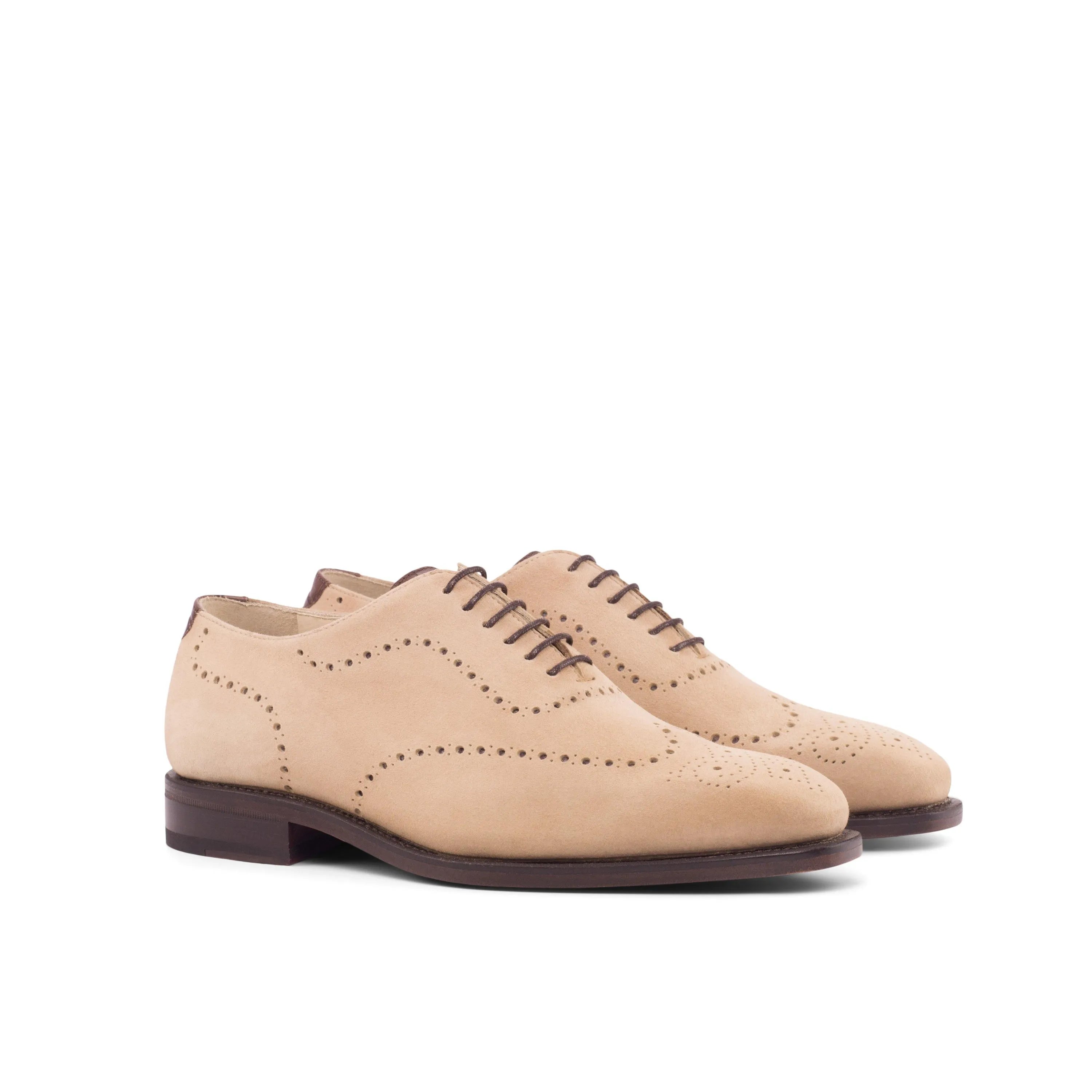 Remod Wholecut beige leather wingtip dress shoes for men