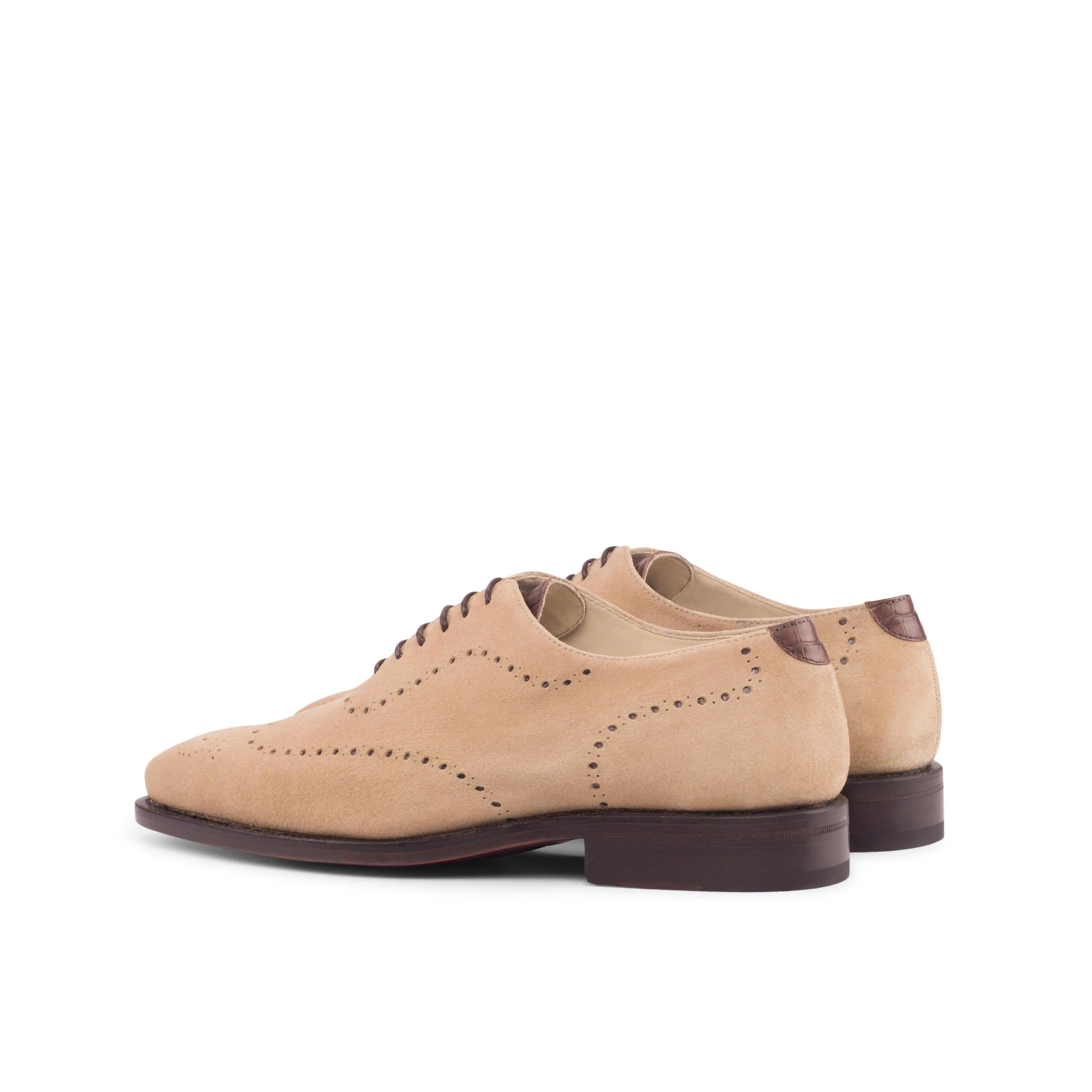 Remod Wholecut beige suede wingtip dress shoes for men