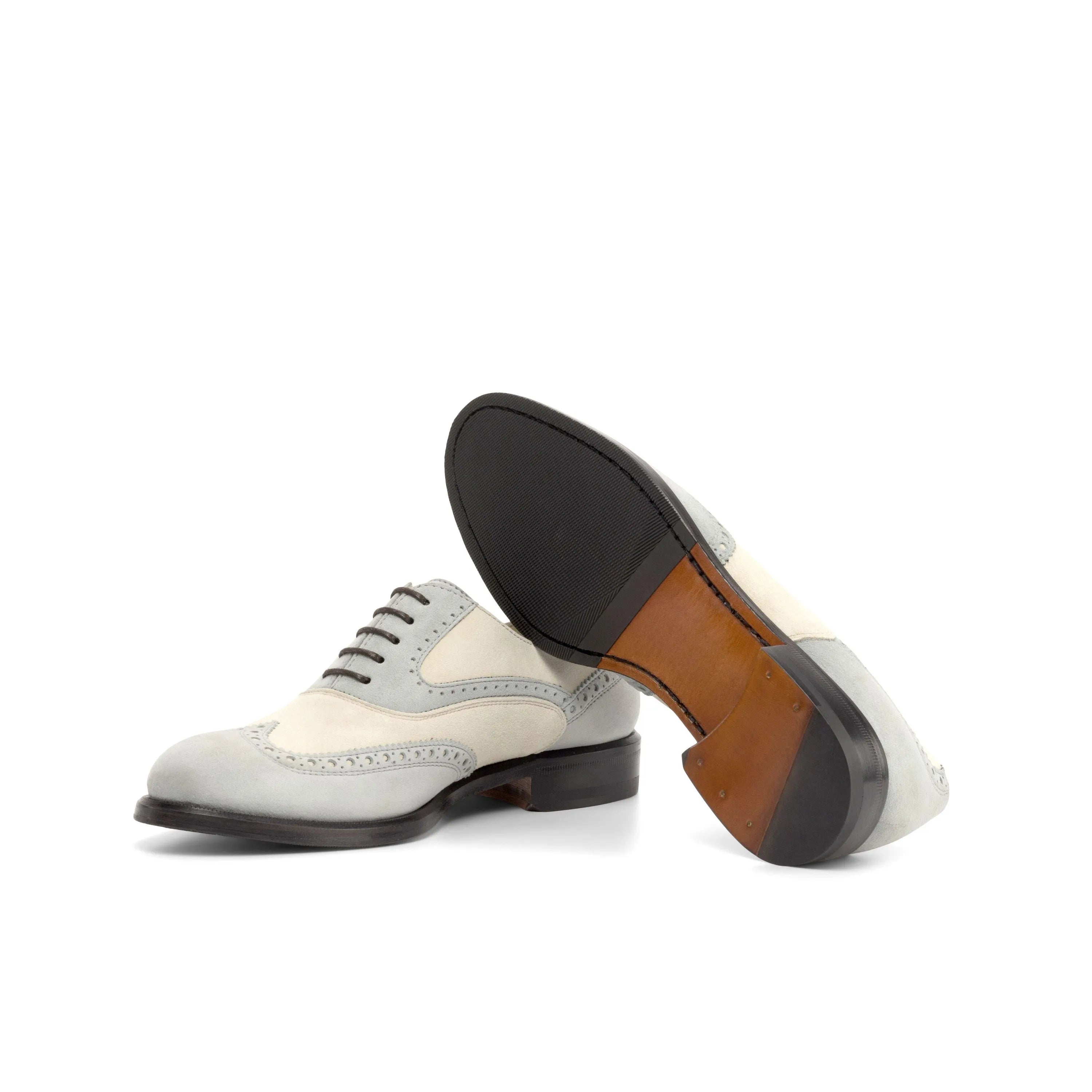 Rina ladies kid suede two-tone dress shoes full brogue back view