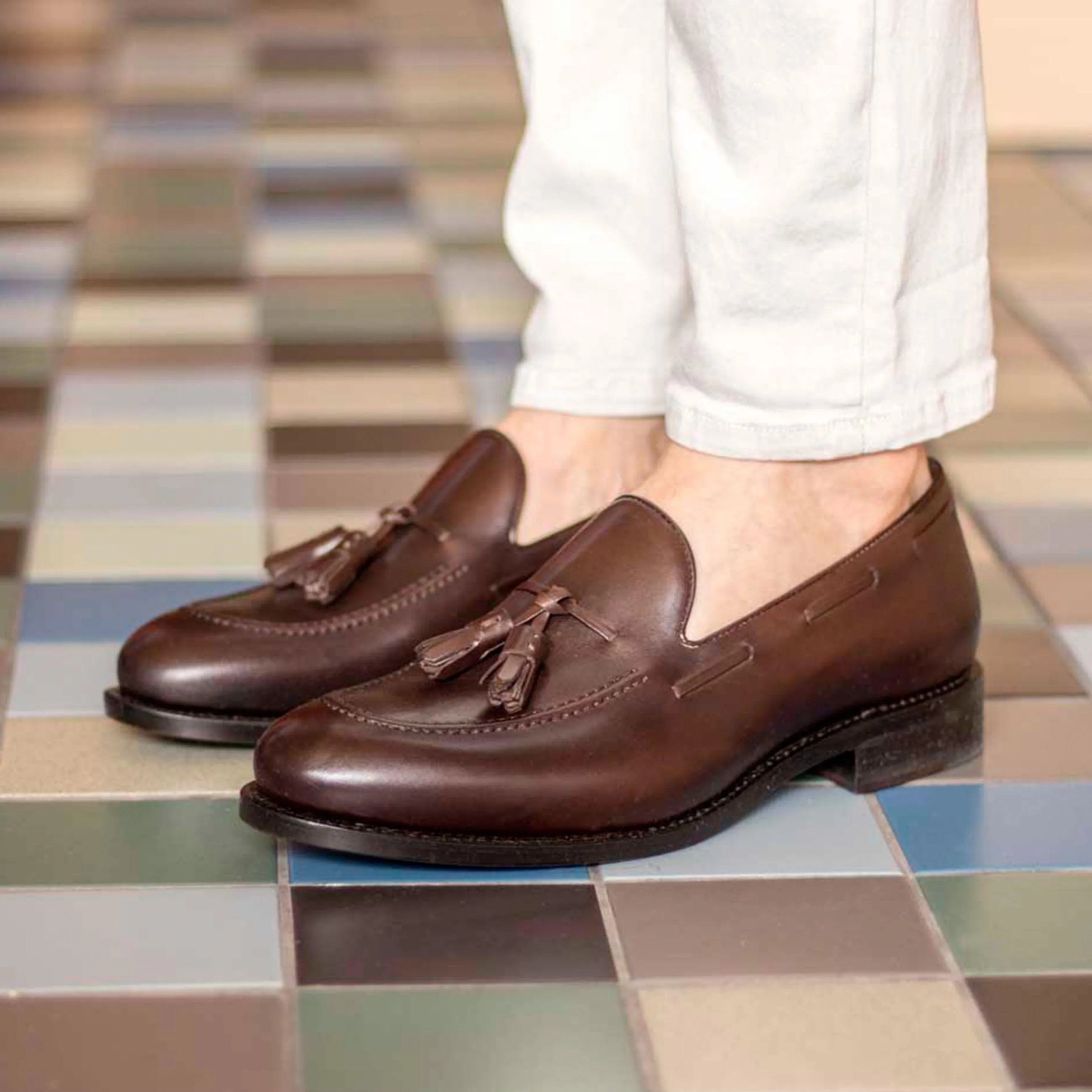 Roberto loafers: brown leather tassel loafers in fast lane style