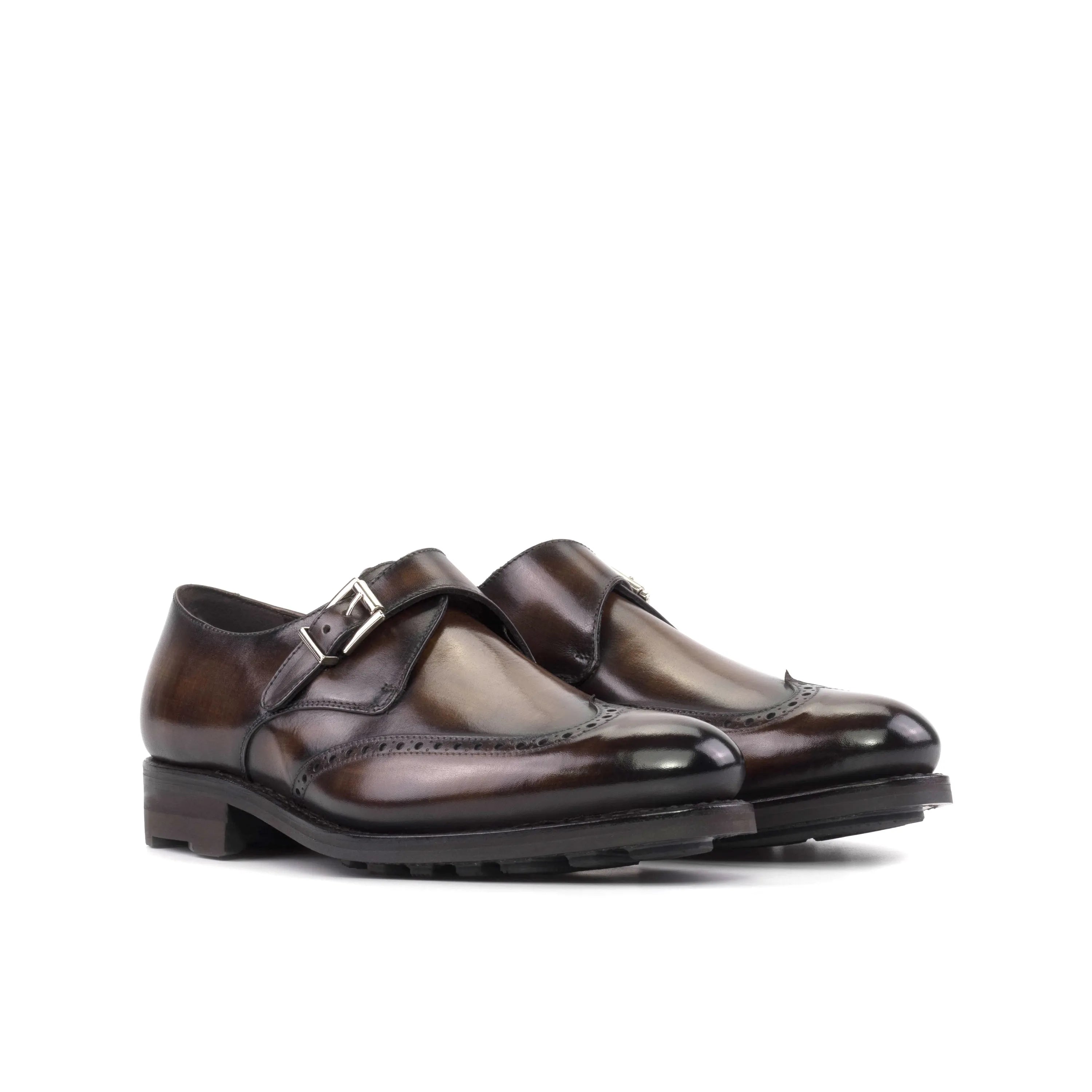 Rockie Patina Single Monk brown leather shoes back view