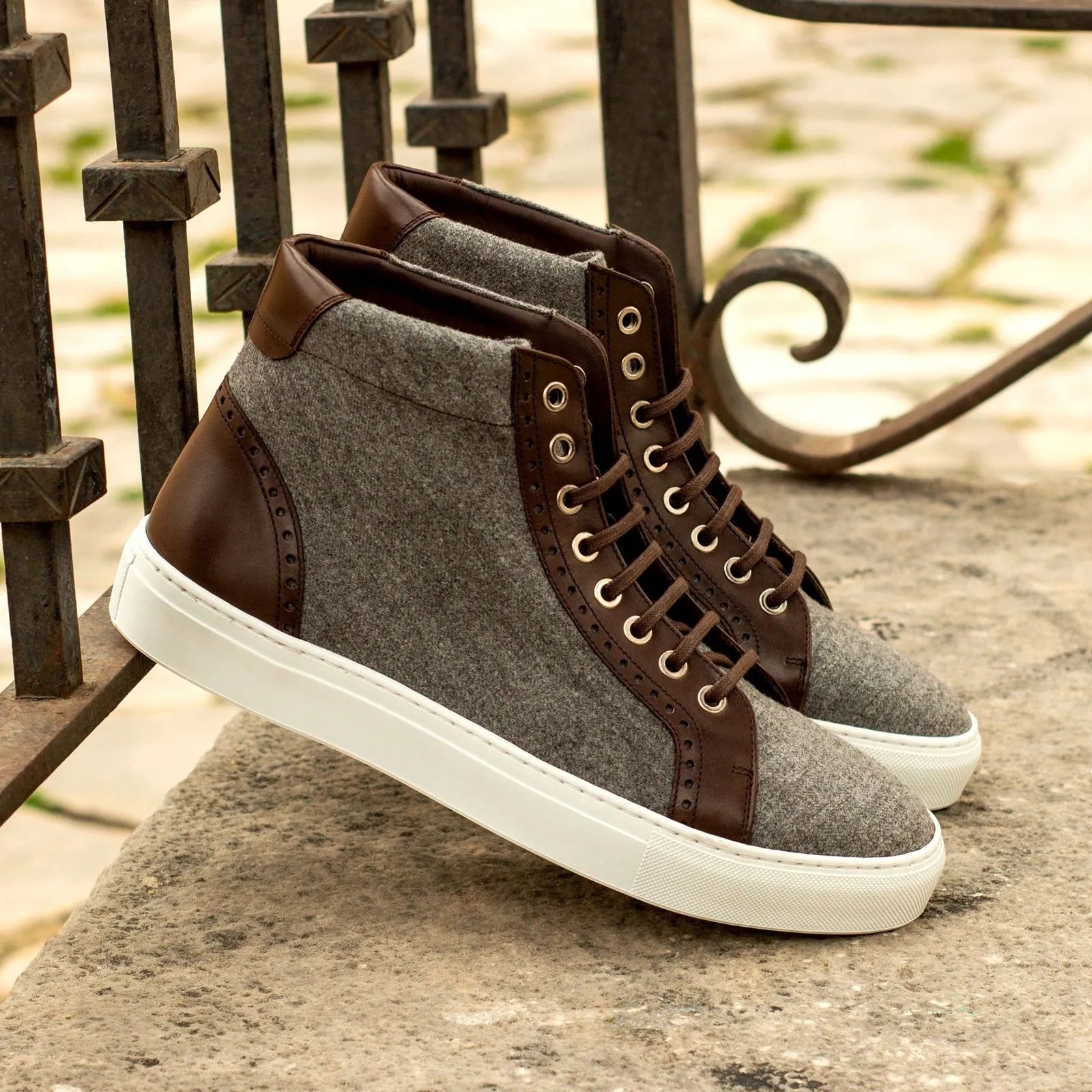 Gray and brown RQ72 High Kicks high-top sneakers