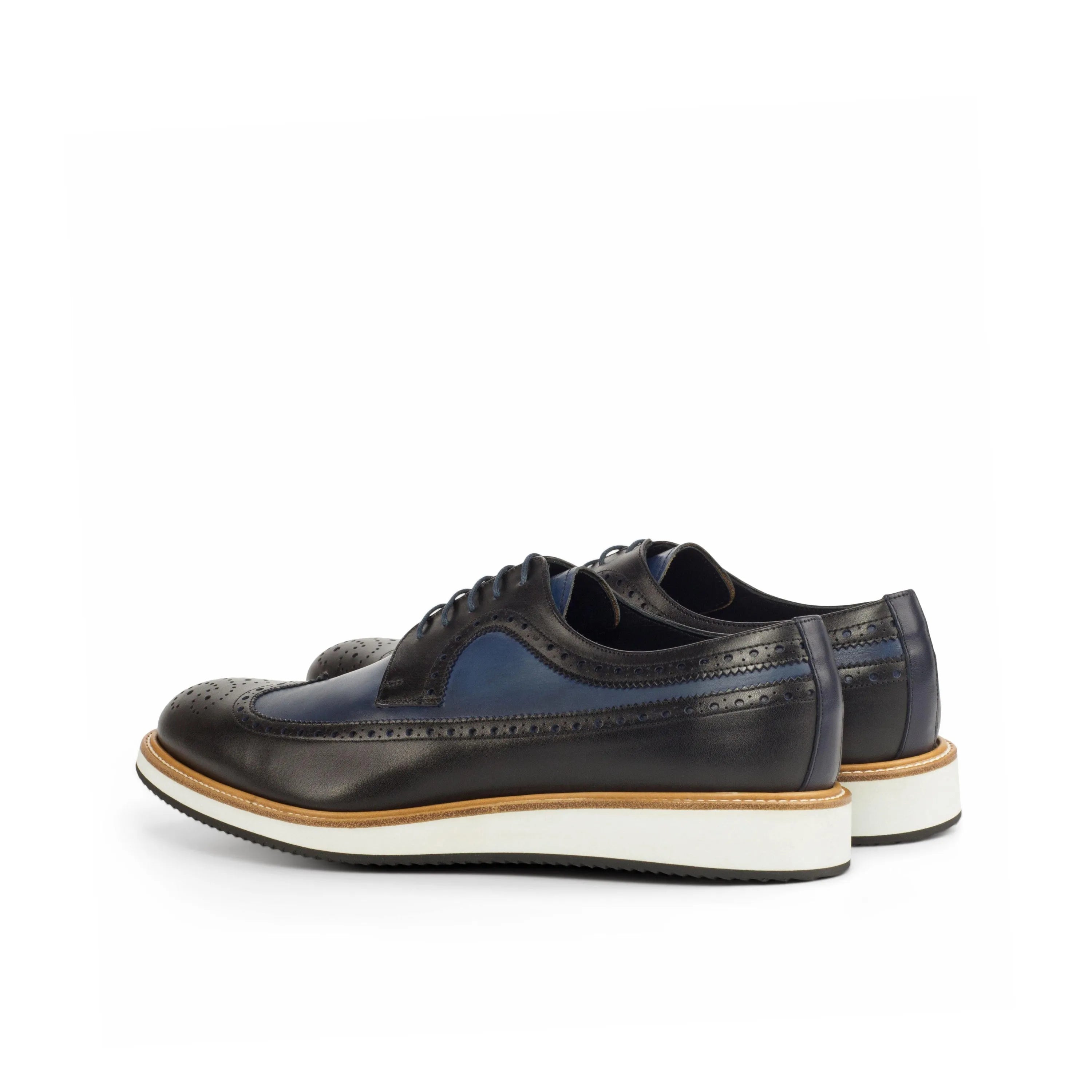 RR13 Longwing Blucher black and blue leather patina wingtip shoes