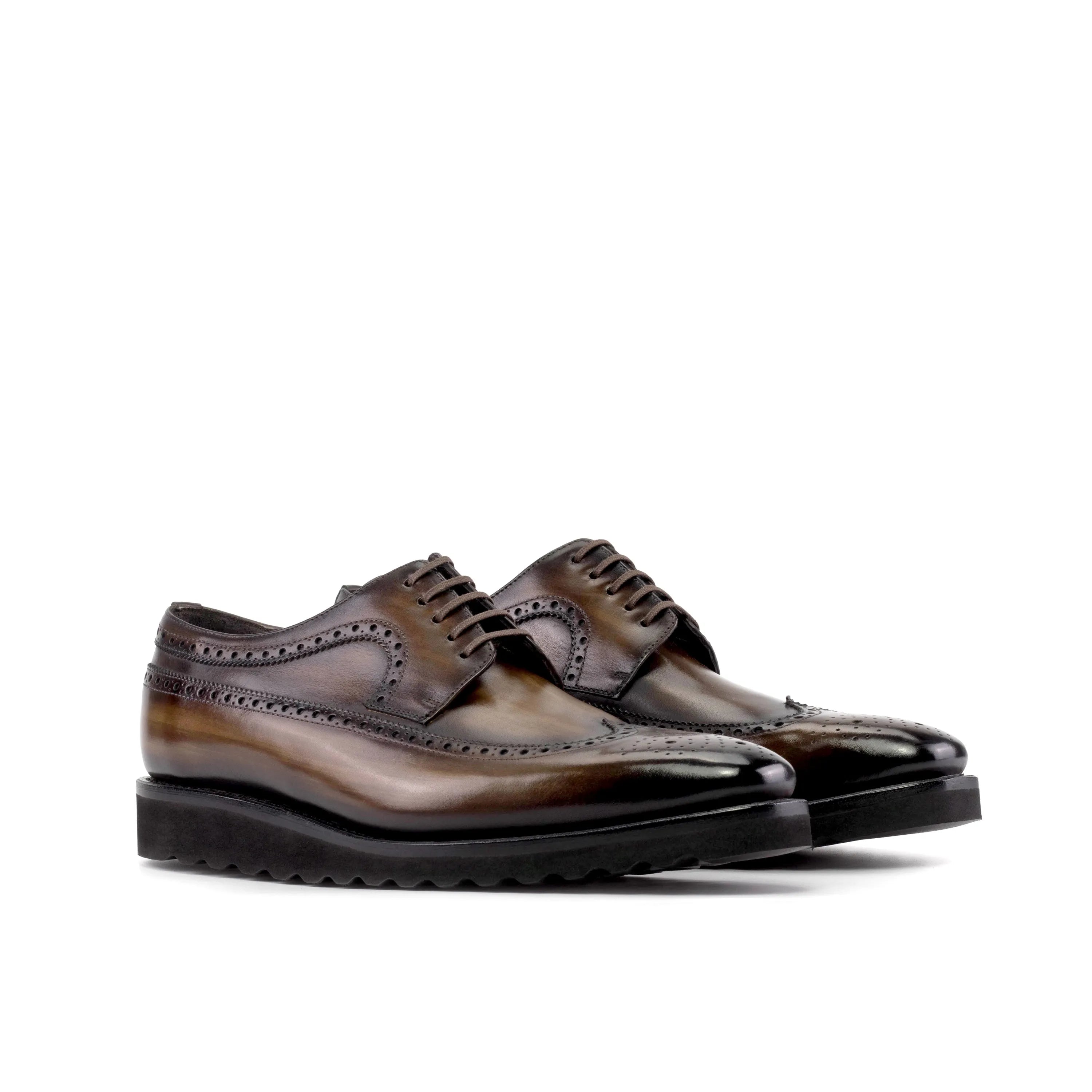 Saif patina longwing blucher brown leather wingtip dress shoes