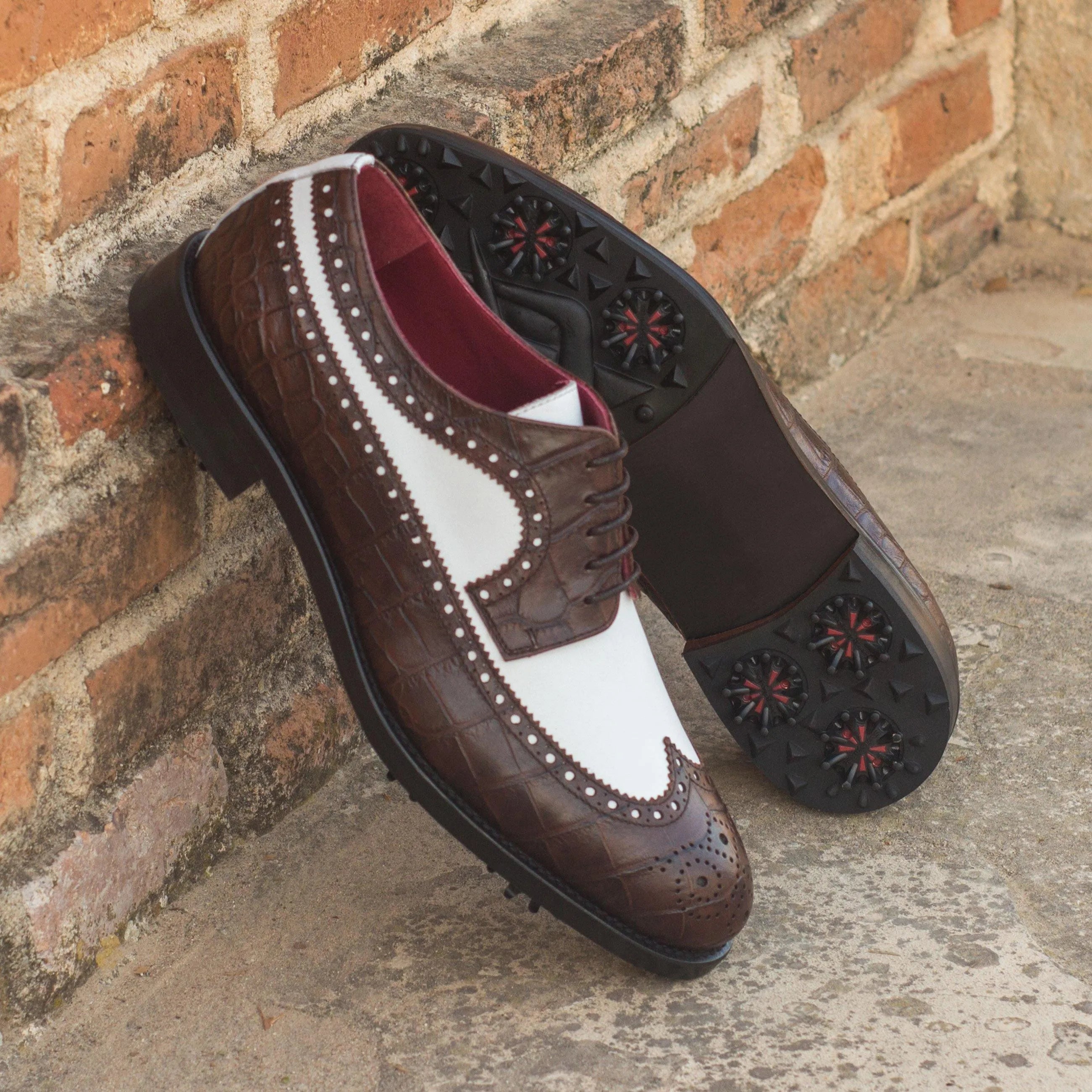 Saint Longwing Blucher Golf Shoes II in brown and white