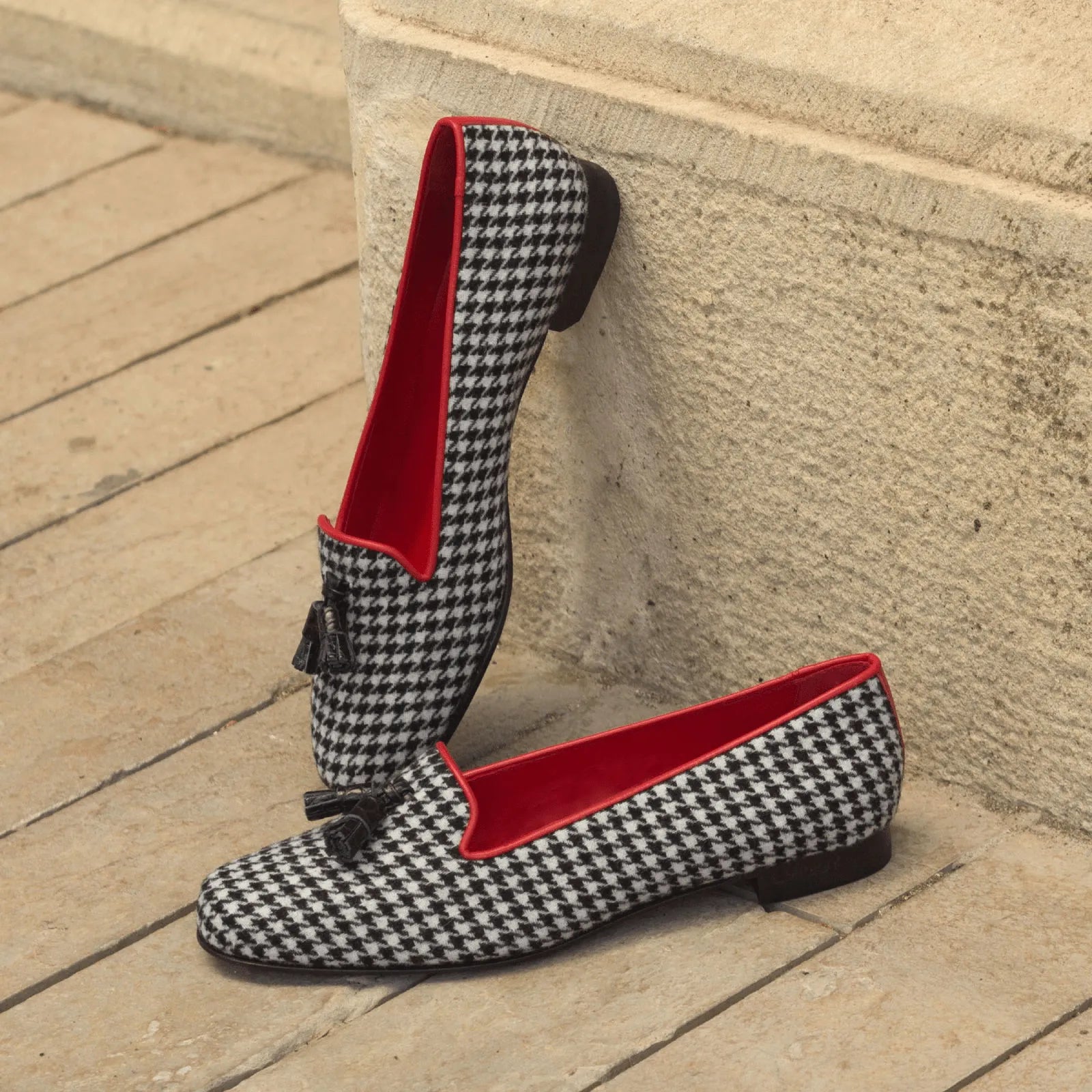 Sappho Rose Ladies Rose Ladies Slipon houndstooth loafers with red lining