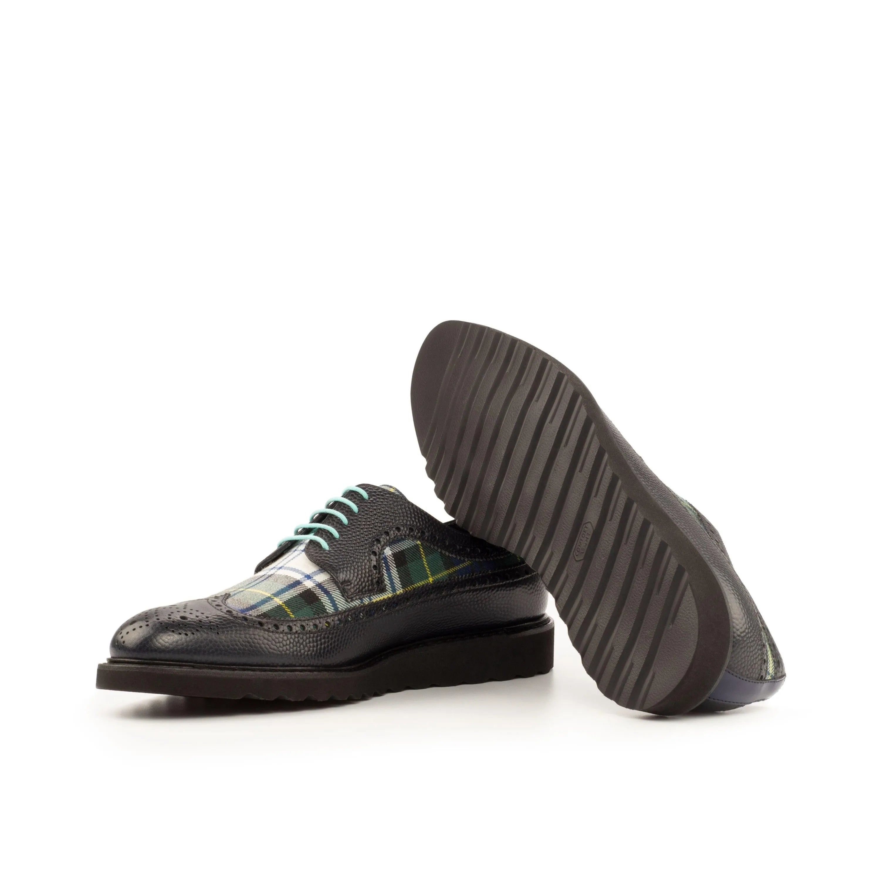 Seleucid Longwing Blucher II black plaid long wingtip blucher rounded toe shoes