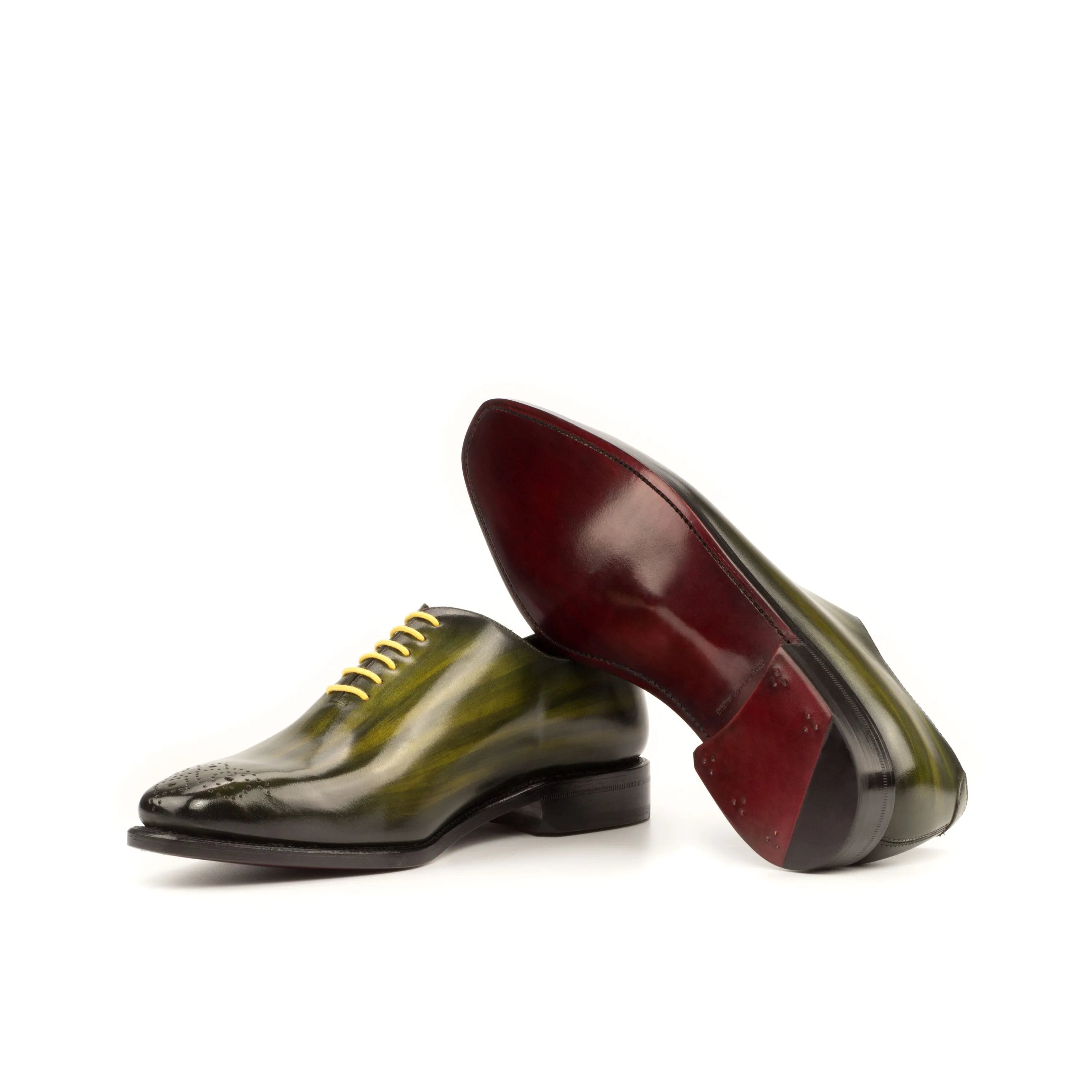 Serb whole cut patina green leather dress shoes