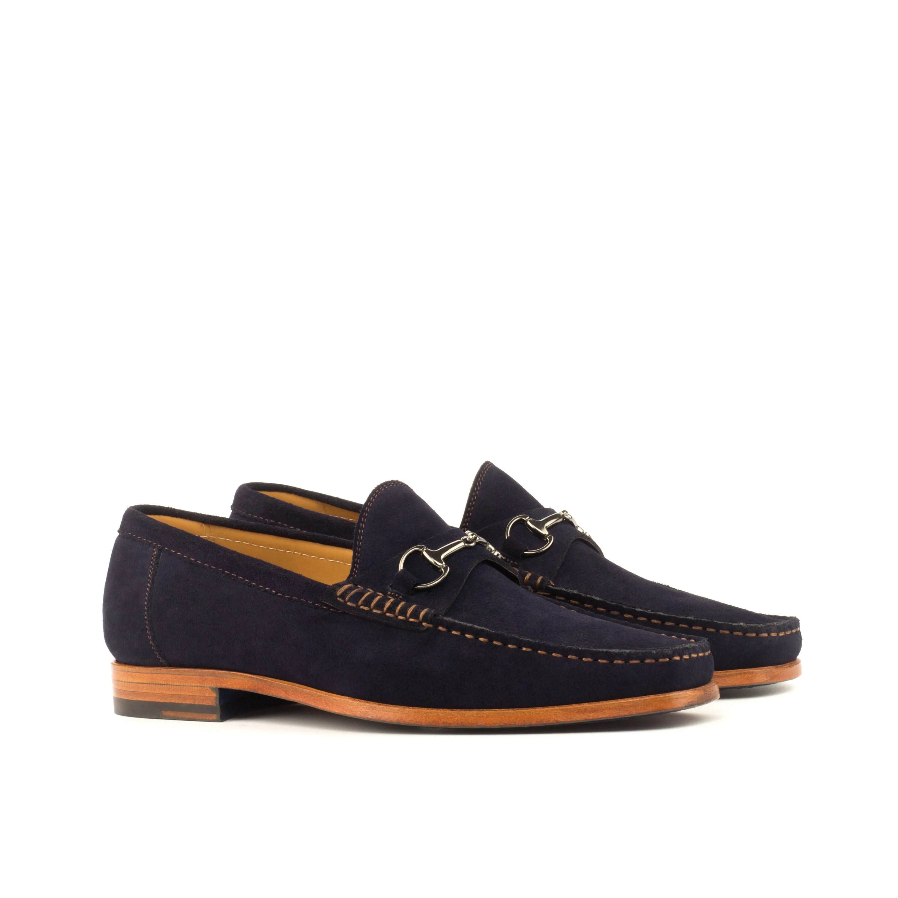 Serenity moccasin: pair of navy suede loafers, luxury bespoke shoes for men