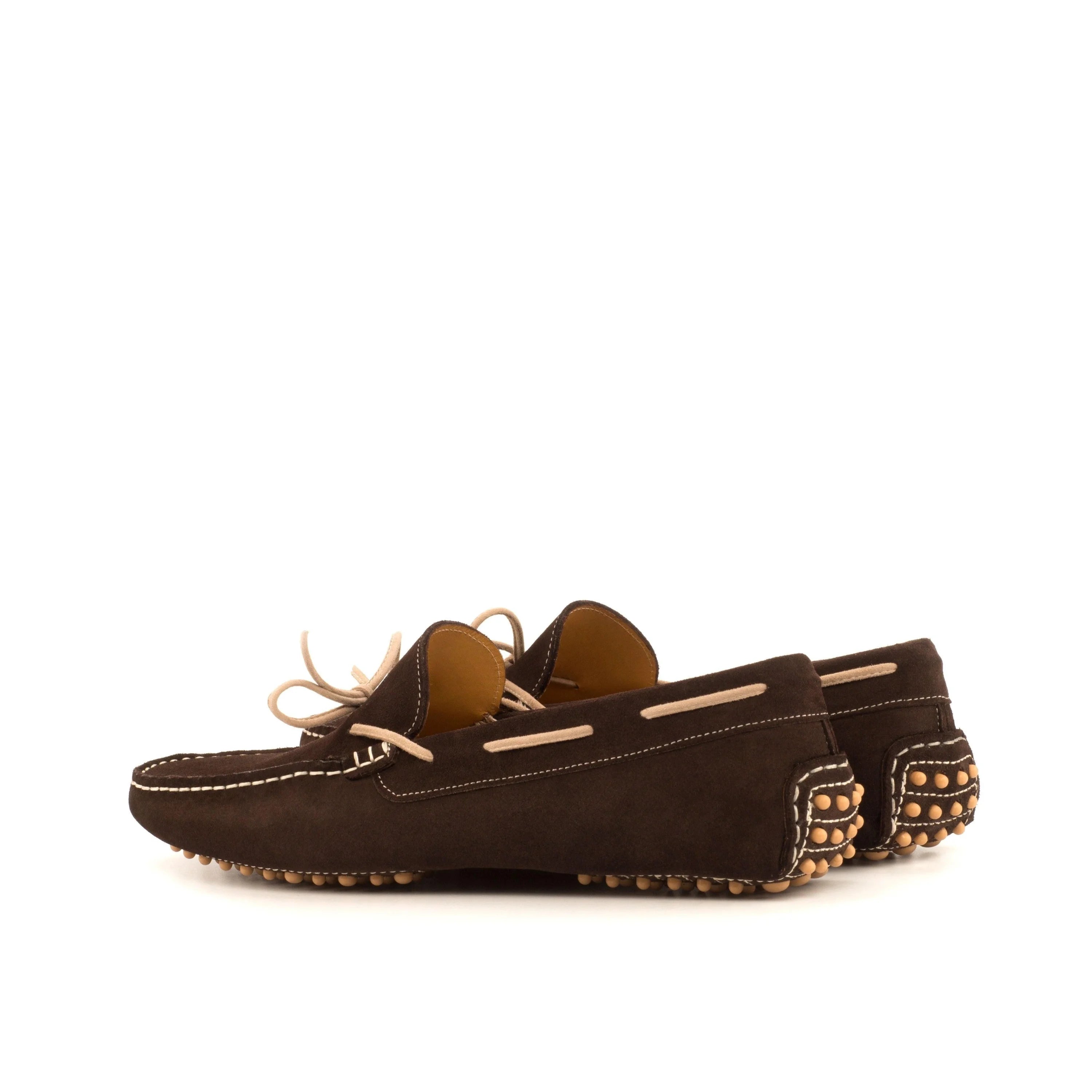 Silver Harbor Driver II brown leather loafers with white laces, gold studs, men casual shoes