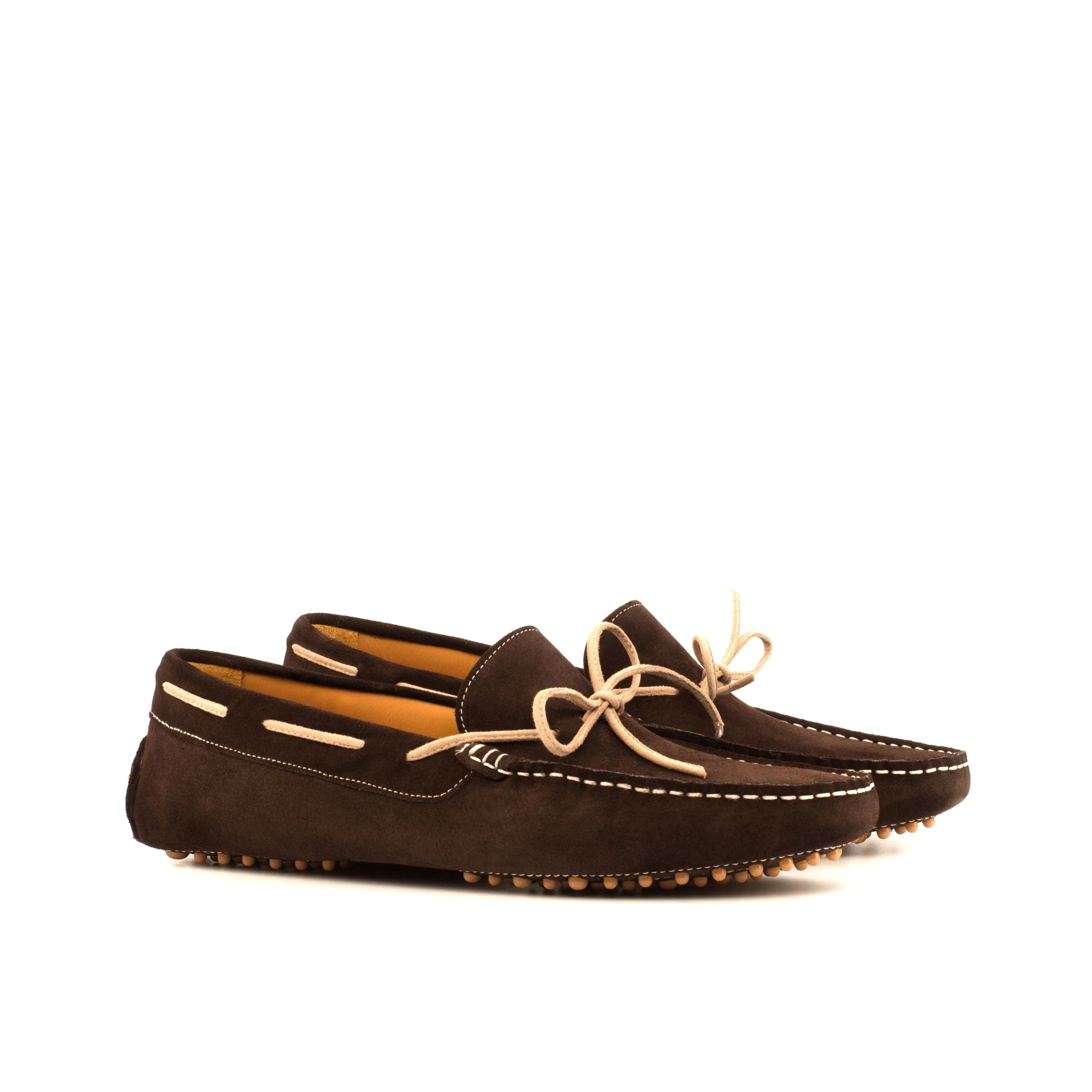 Silver Harbor Driver brown leather moccasins with white stitching
