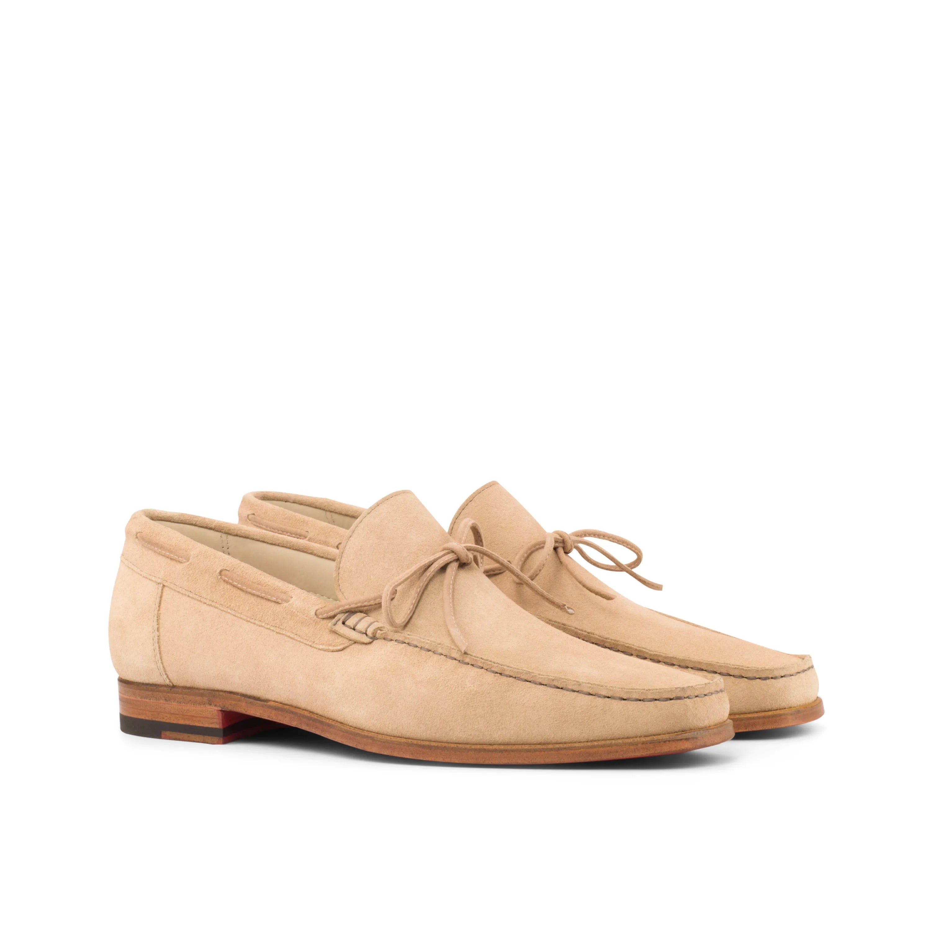Soleil moccasin beige suede leather loafers, luxury bespoke shoes for men