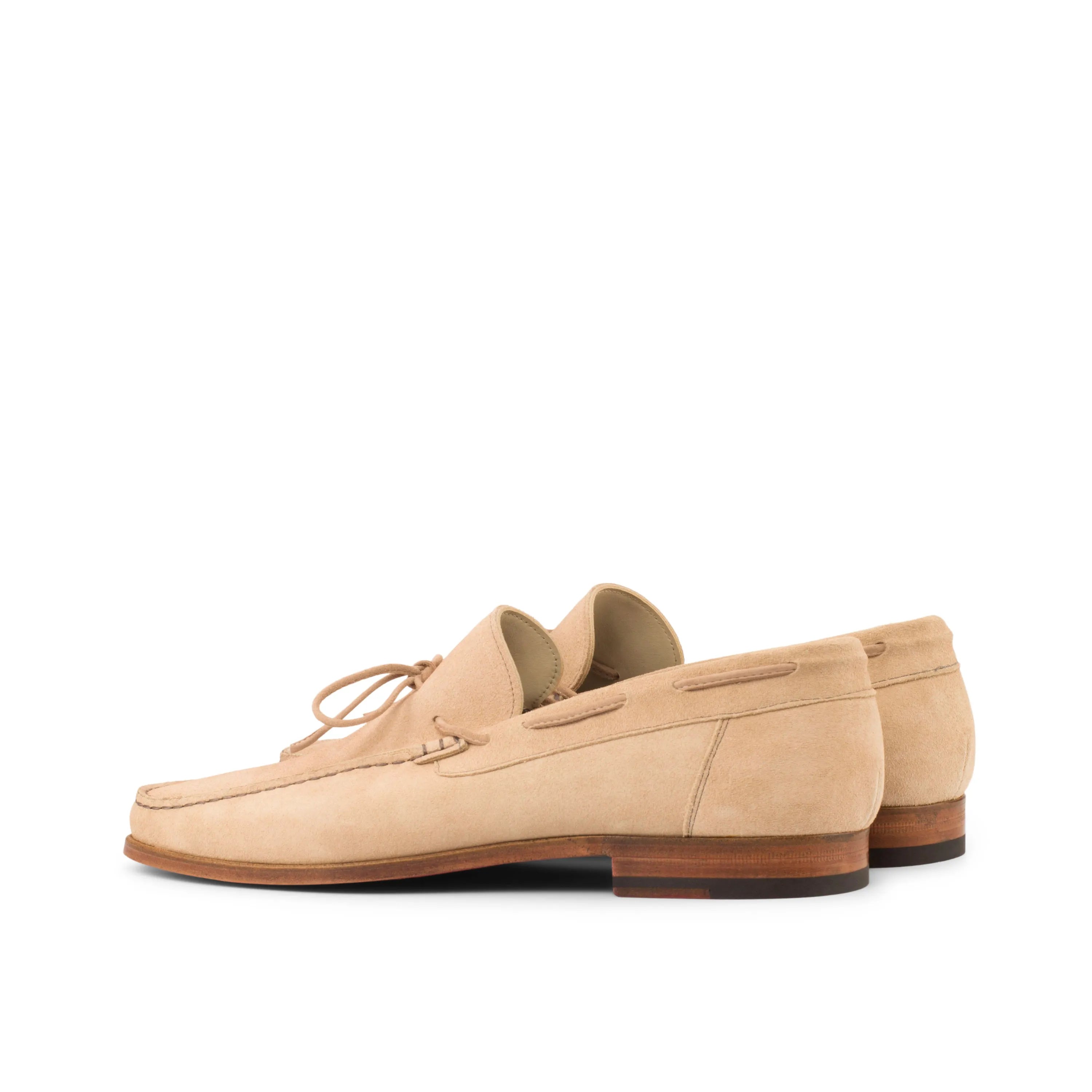 Pair of beige Soleil Moccasin loafers, luxury bespoke shoes for men