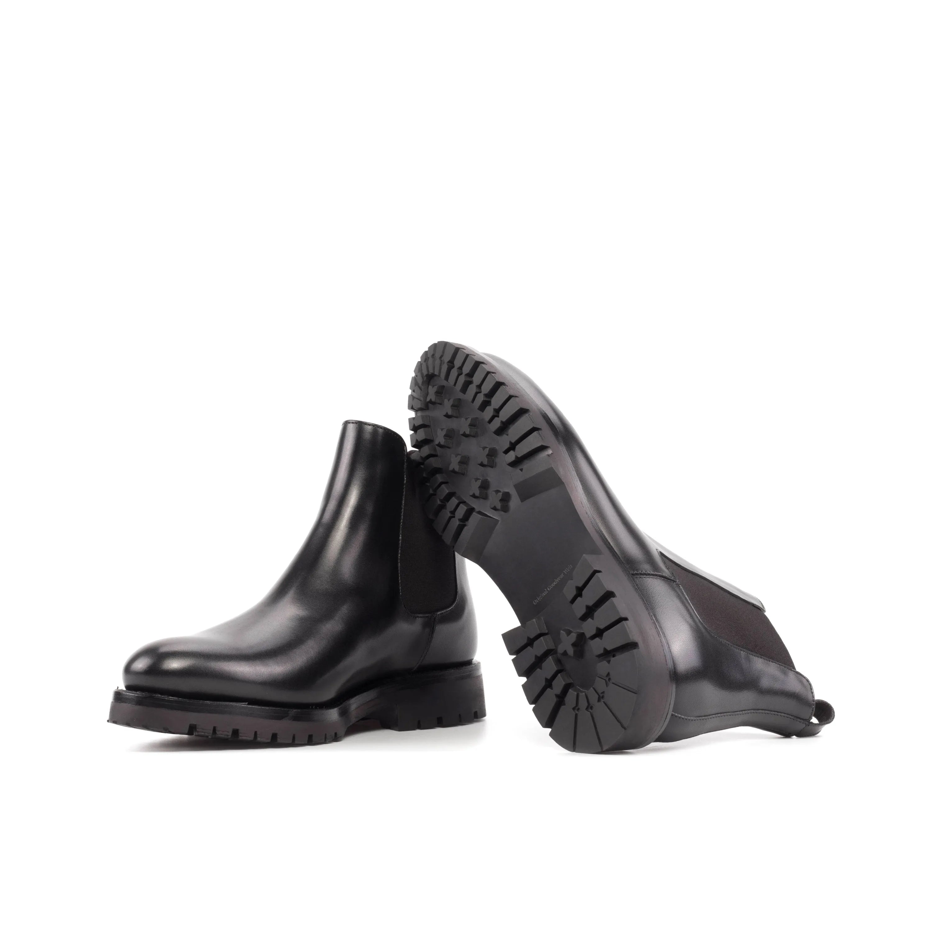 Black leather Solitude Chelsea Boots back view