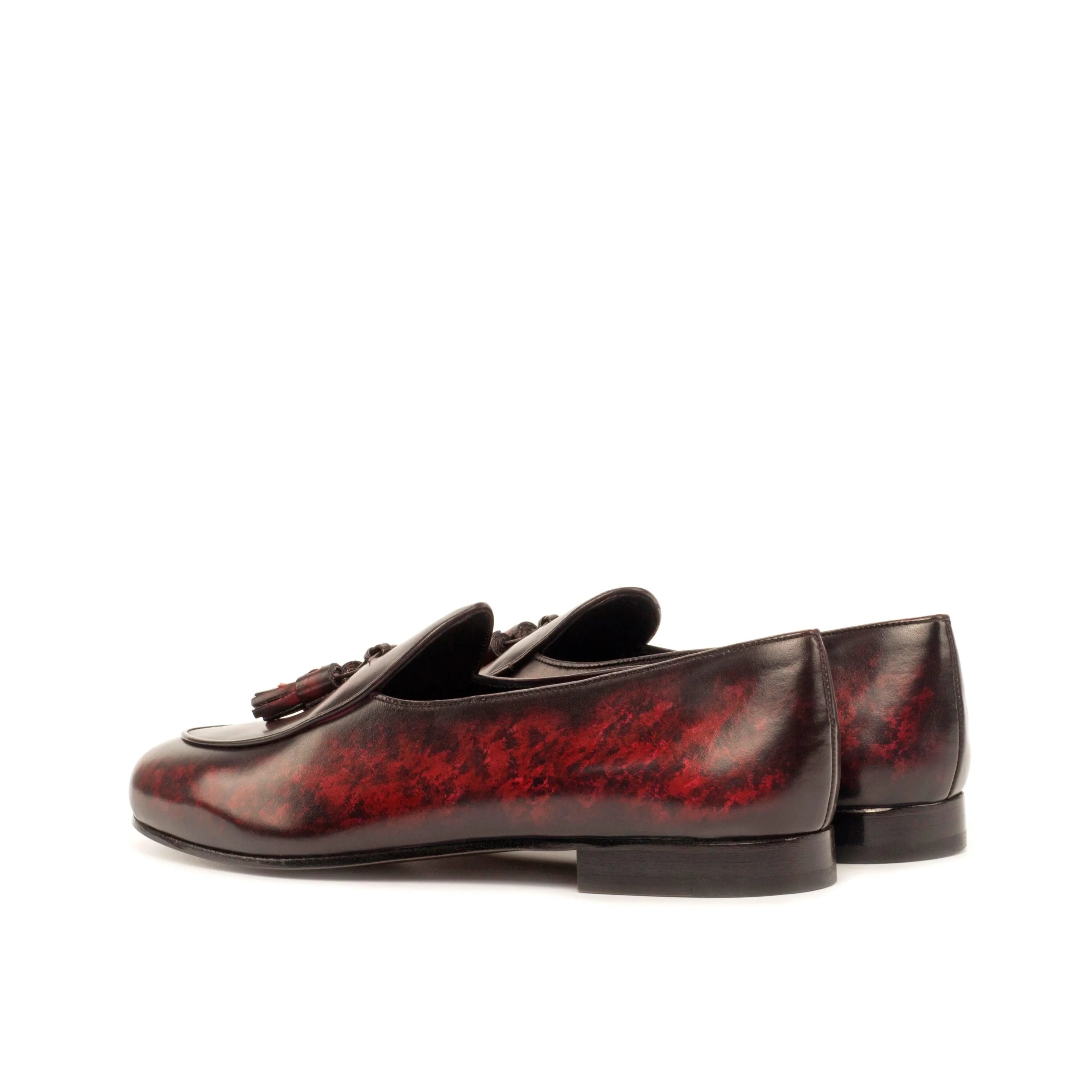 Burgundy leather tassel loafers on SoLo Patina Belgian Slipper II