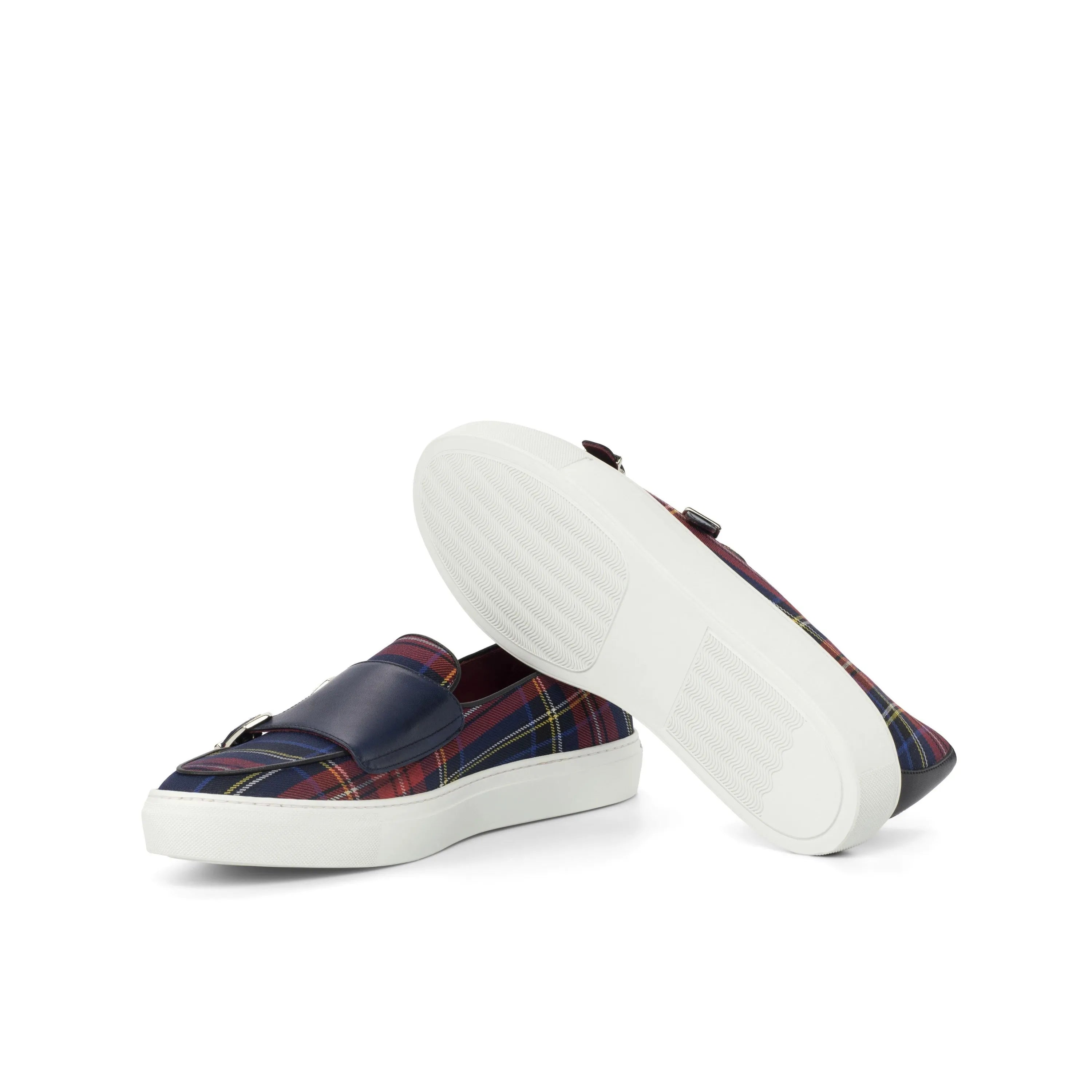 Back view of Sosa Grand Monk sneaker in plaid slip-on painted calf design