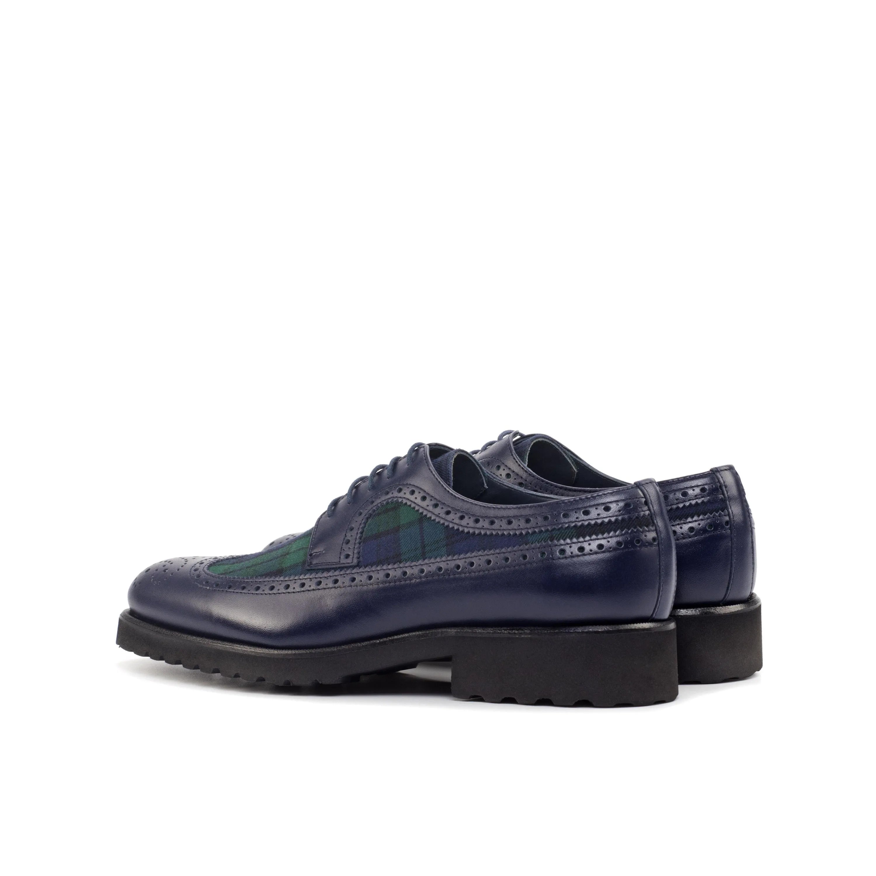 Ss14 longwing blucher with blue leather and tartan brogue shoes