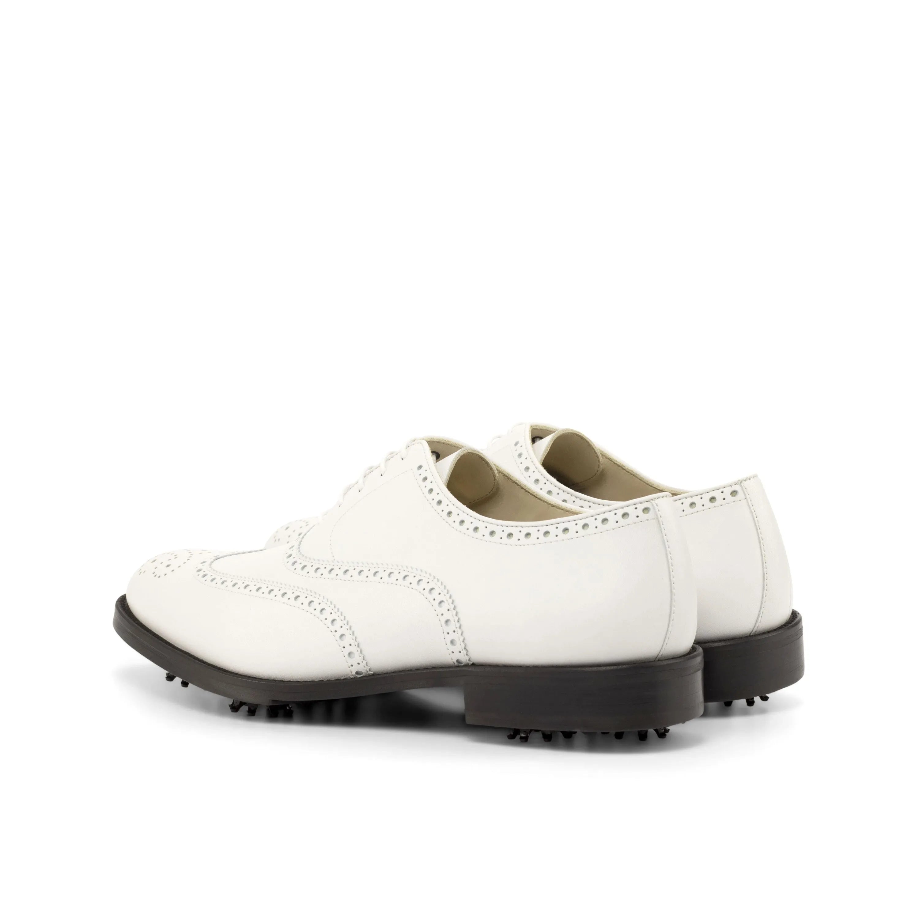 White Stan Full Brogue golf shoes II in leather, back view