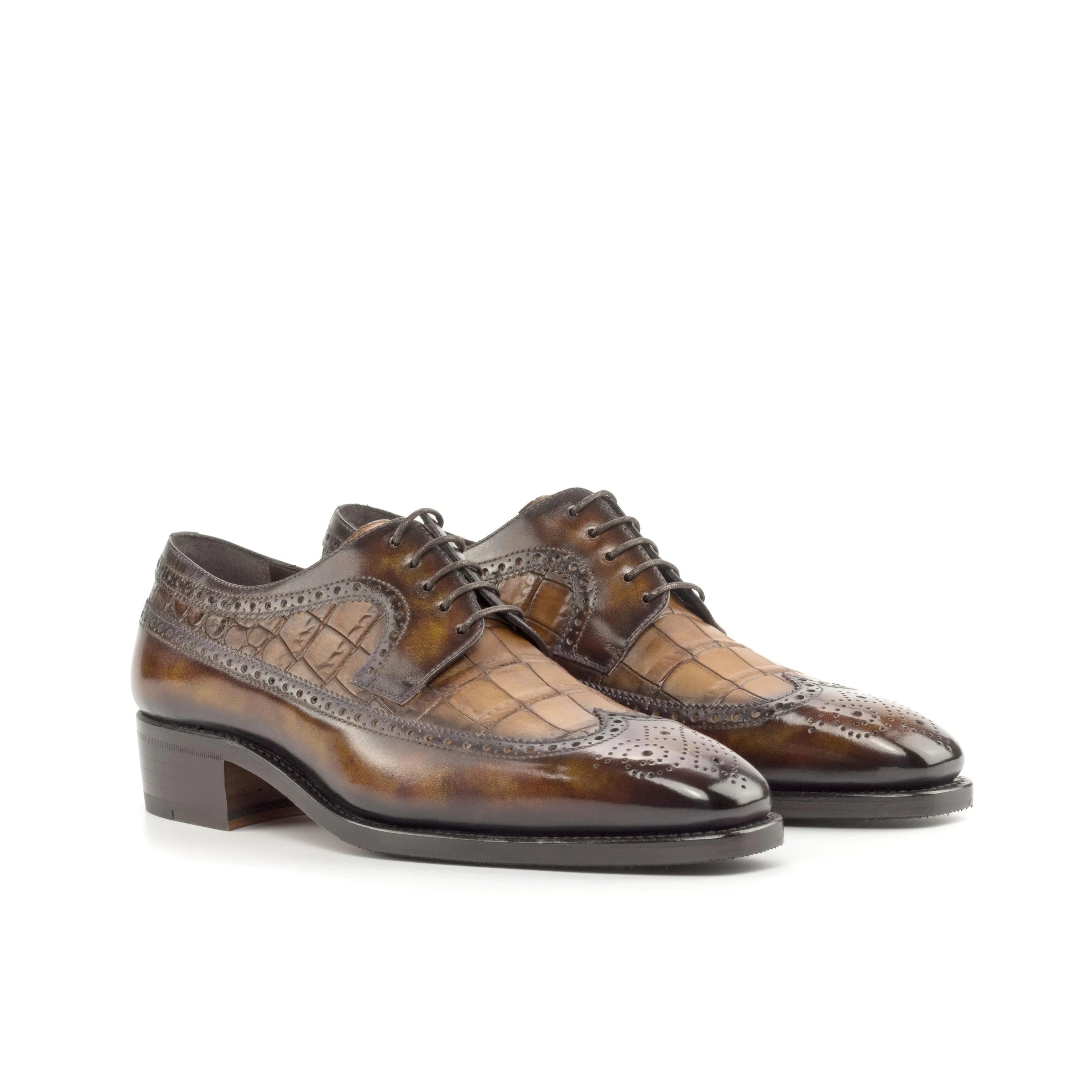 Stanley Patina Longwing Blucher brown leather dress shoes