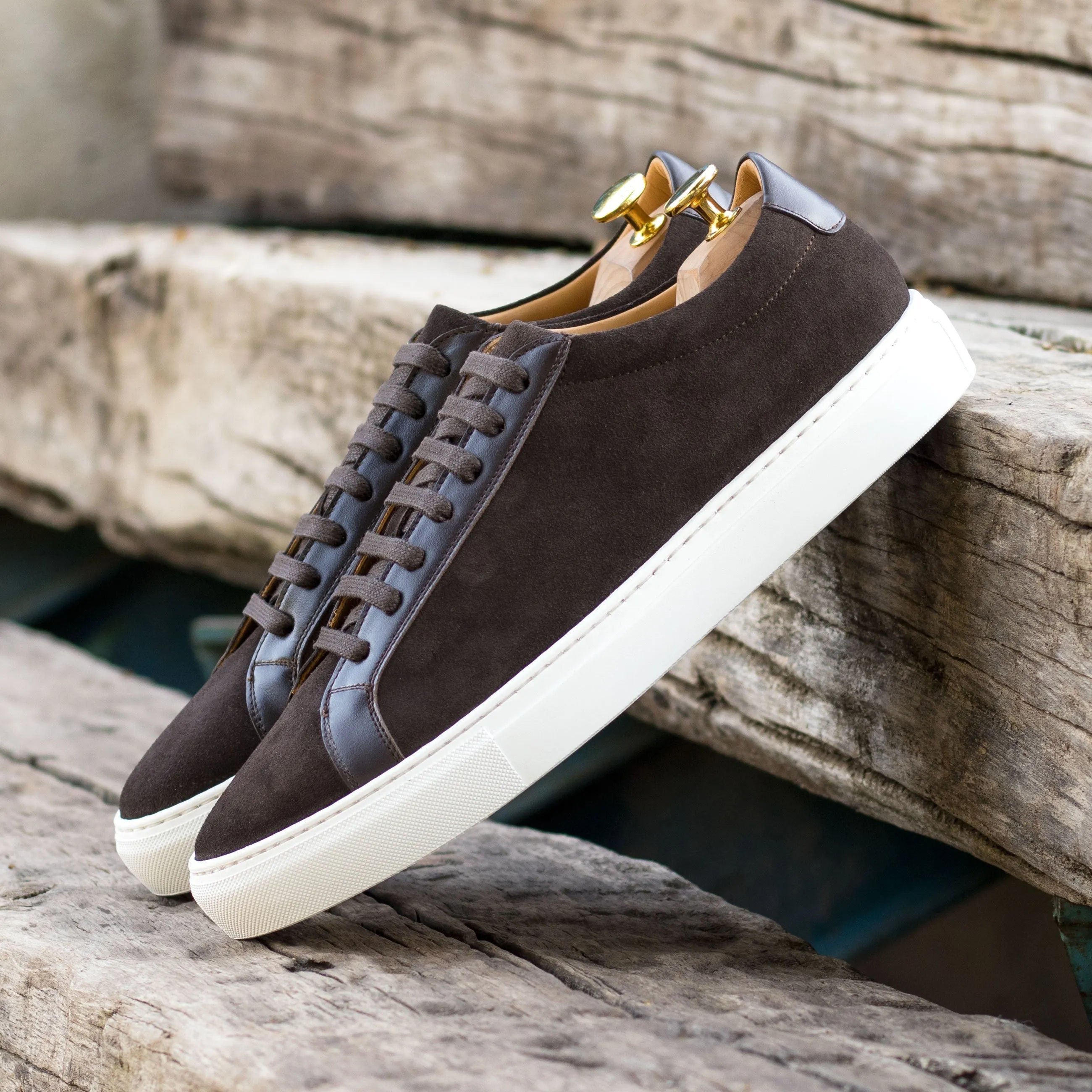 Dark brown Sterling low kick suede sneakers back view