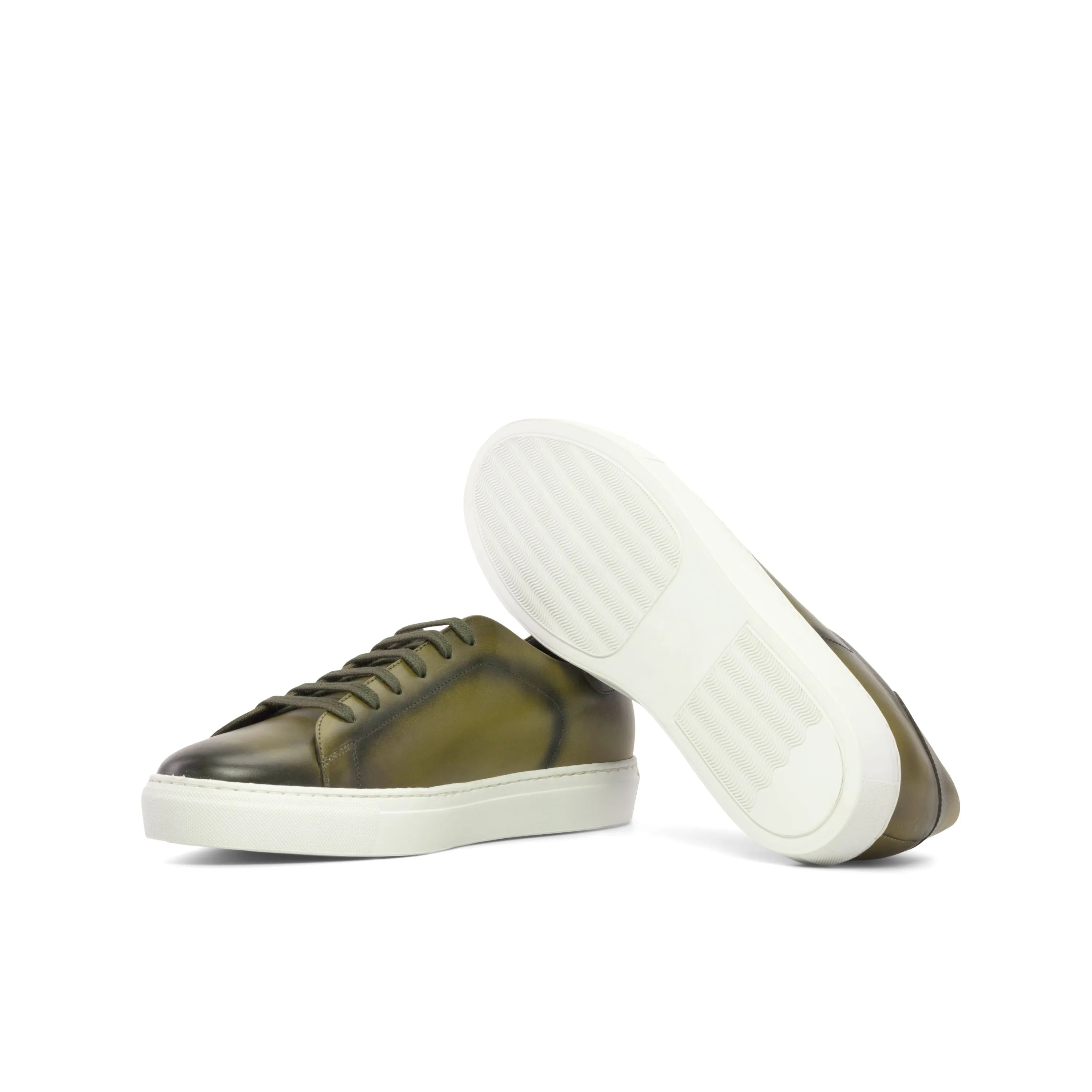 Olive green leather T1 trainer sneaker with cupsole
