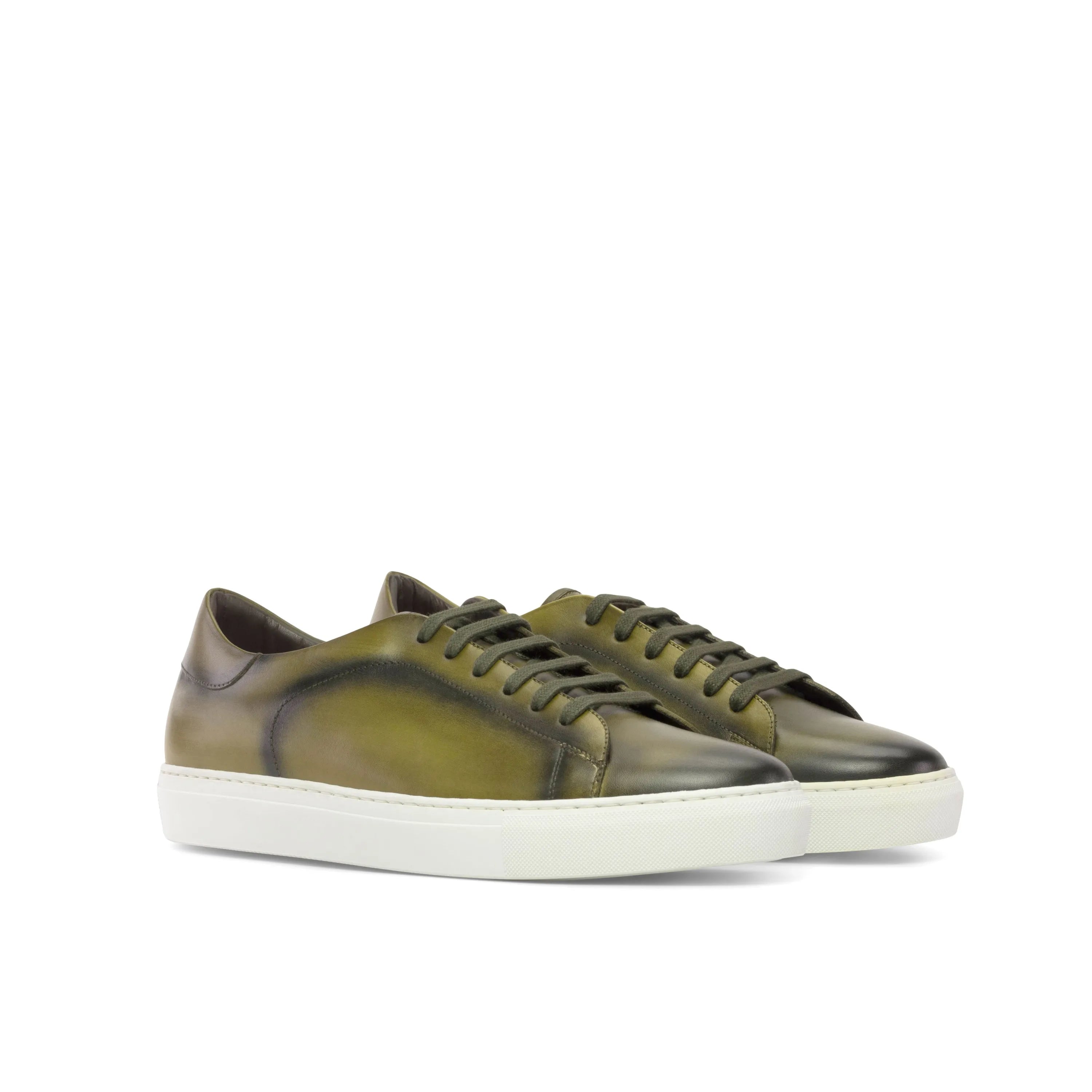 Olive green leather T1 trainer sneaker in fast lane cupsole style