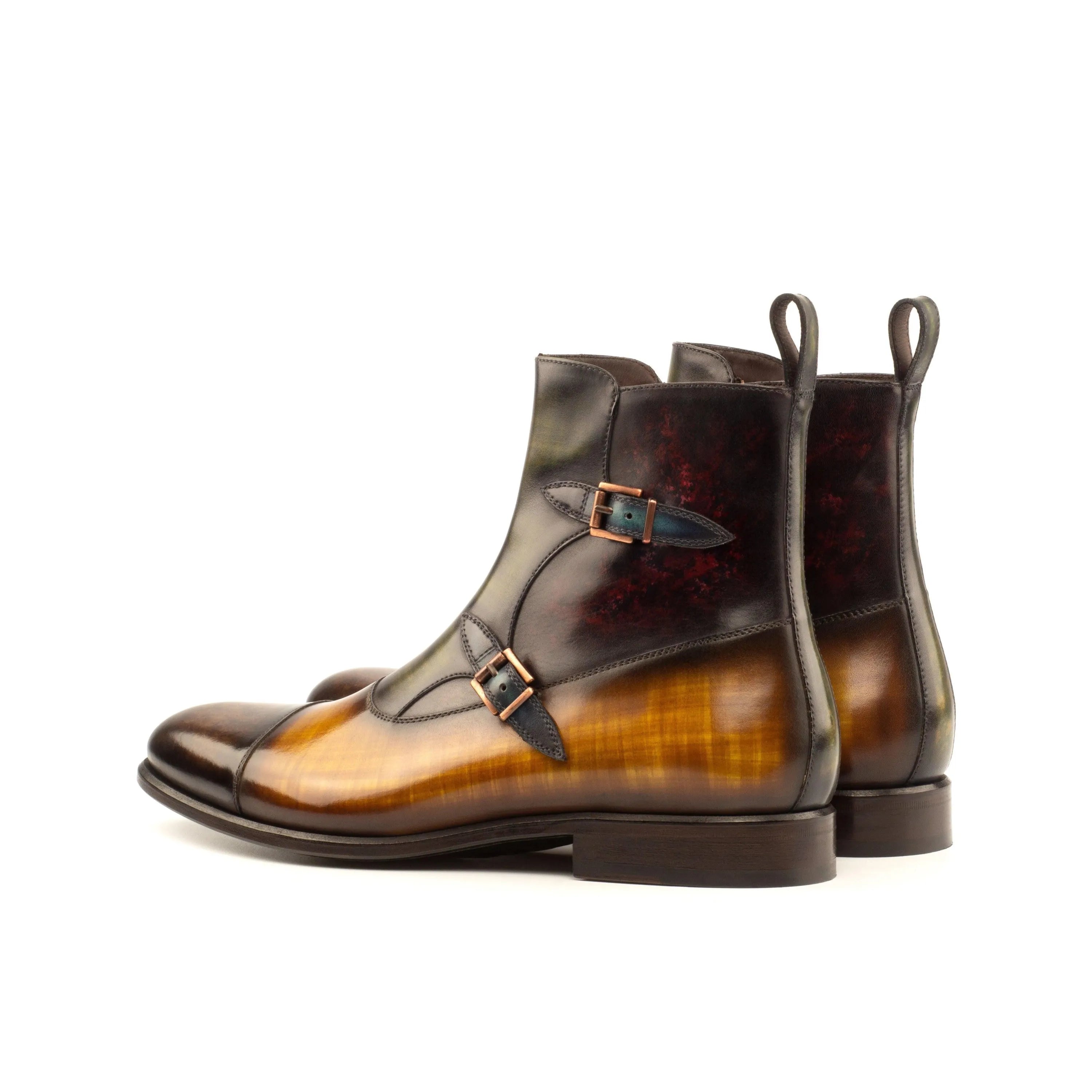 T59 Octavian Patina Boots II brown leather double monk strap boots