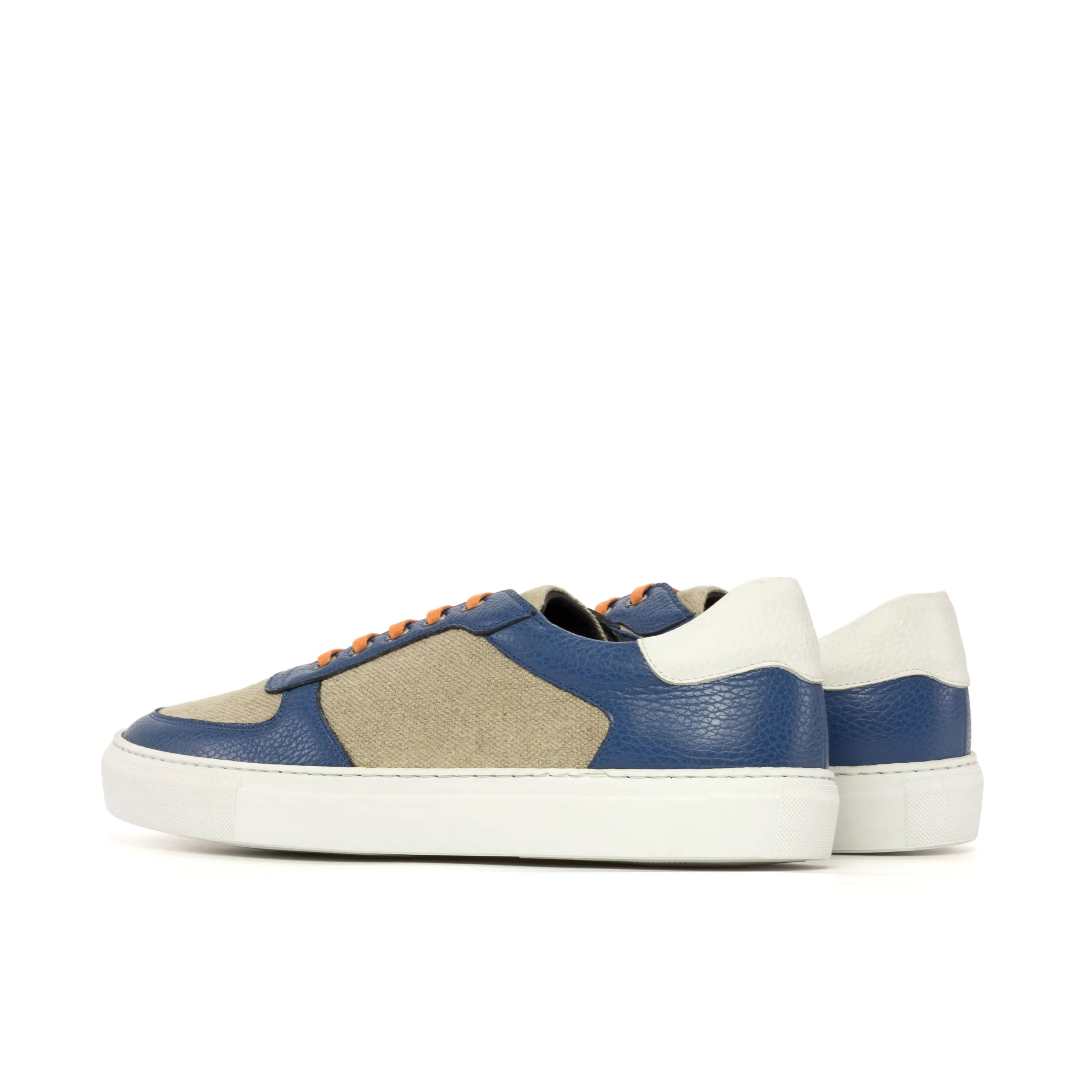 Talu low top sneaker in blue and beige leather, luxury bespoke shoes for men