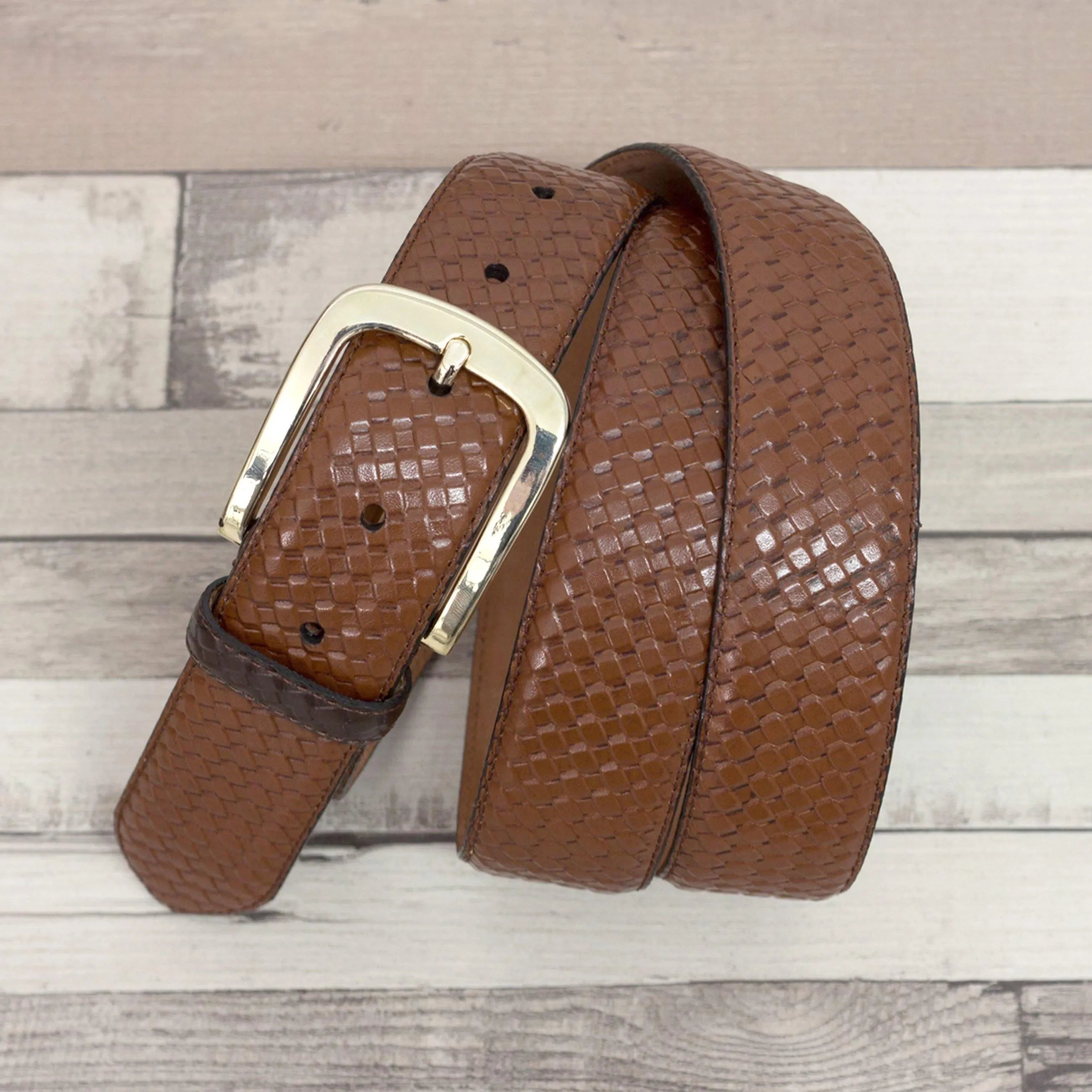 Textured Hampton Belt II: brown woven leather with silver buckle
