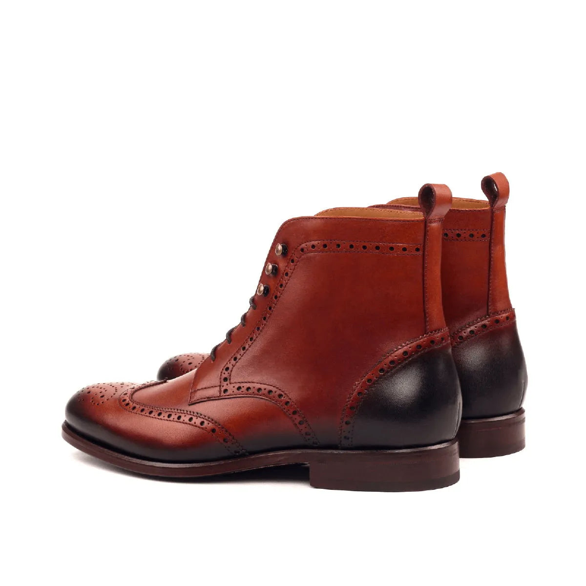 Timon military brogue brown leather wingtip boots back view