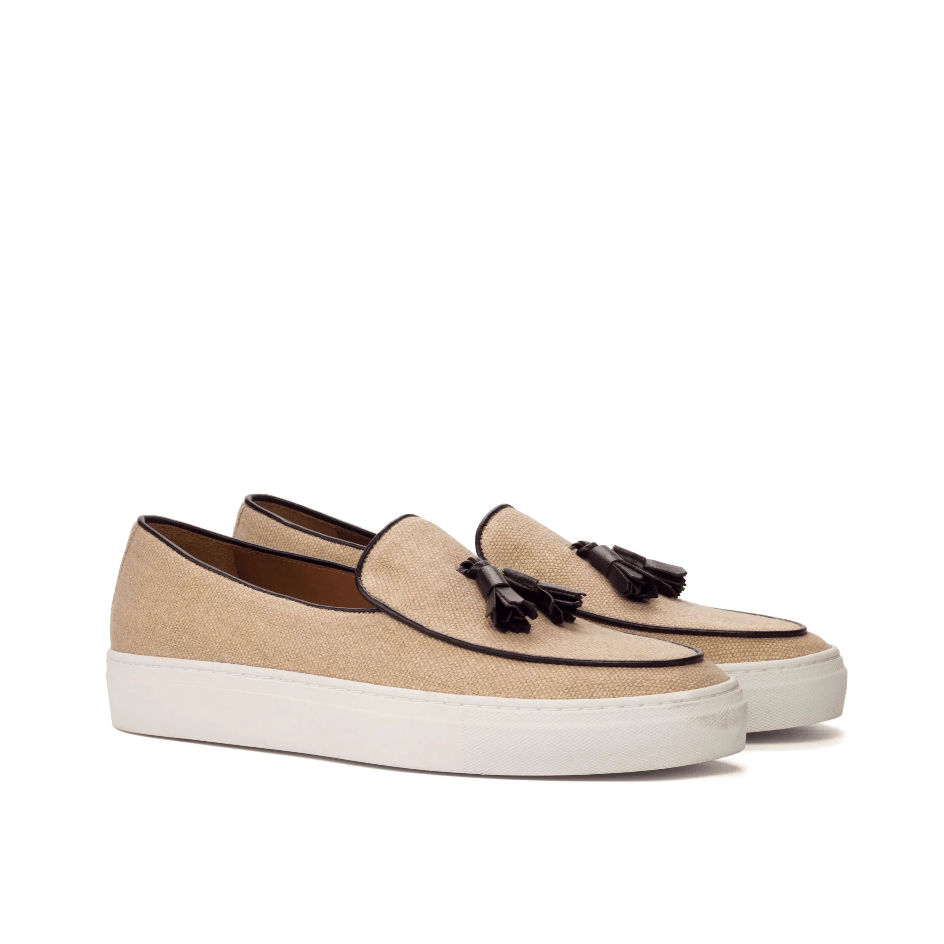 Back view of Tonny Belgian Sneaker II in beige tassel loafer sneakers, calf leather