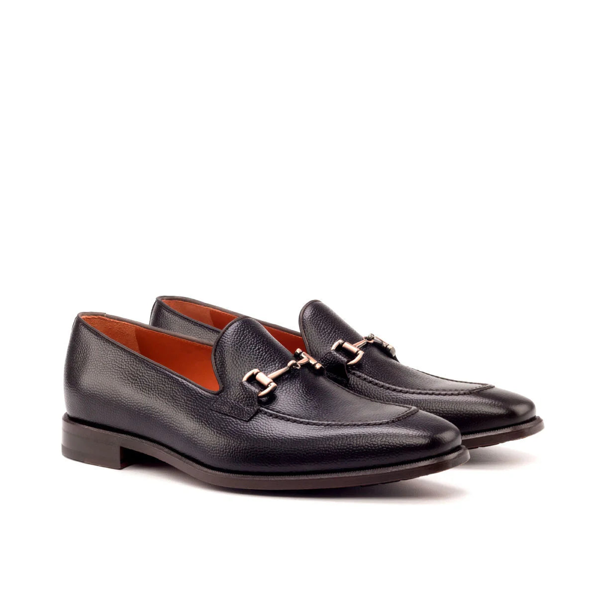 Trilo Loafers black leather horsebit shoes with dark brown painted calf leather sole