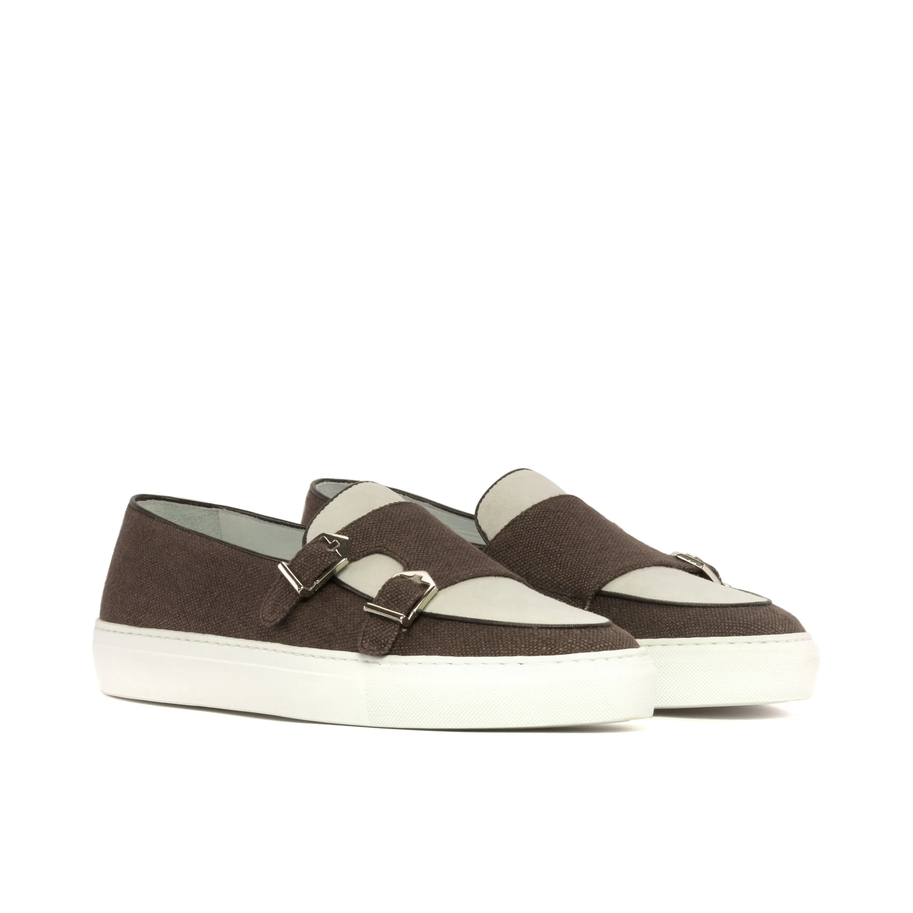 Tulla monk sneaker in brown and beige double monk trainer sneakers