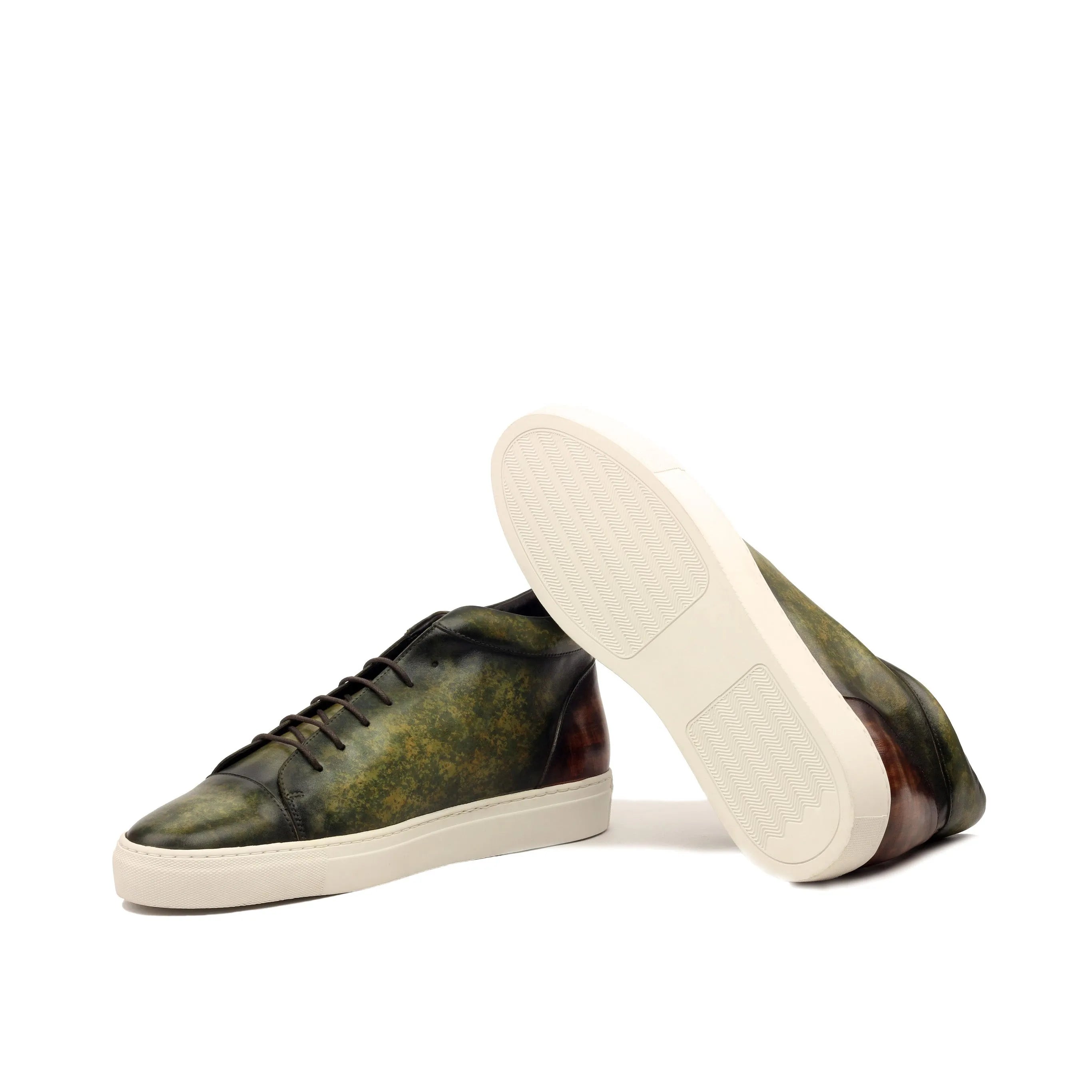 Vegas Patina high top sneakers in green and brown leather