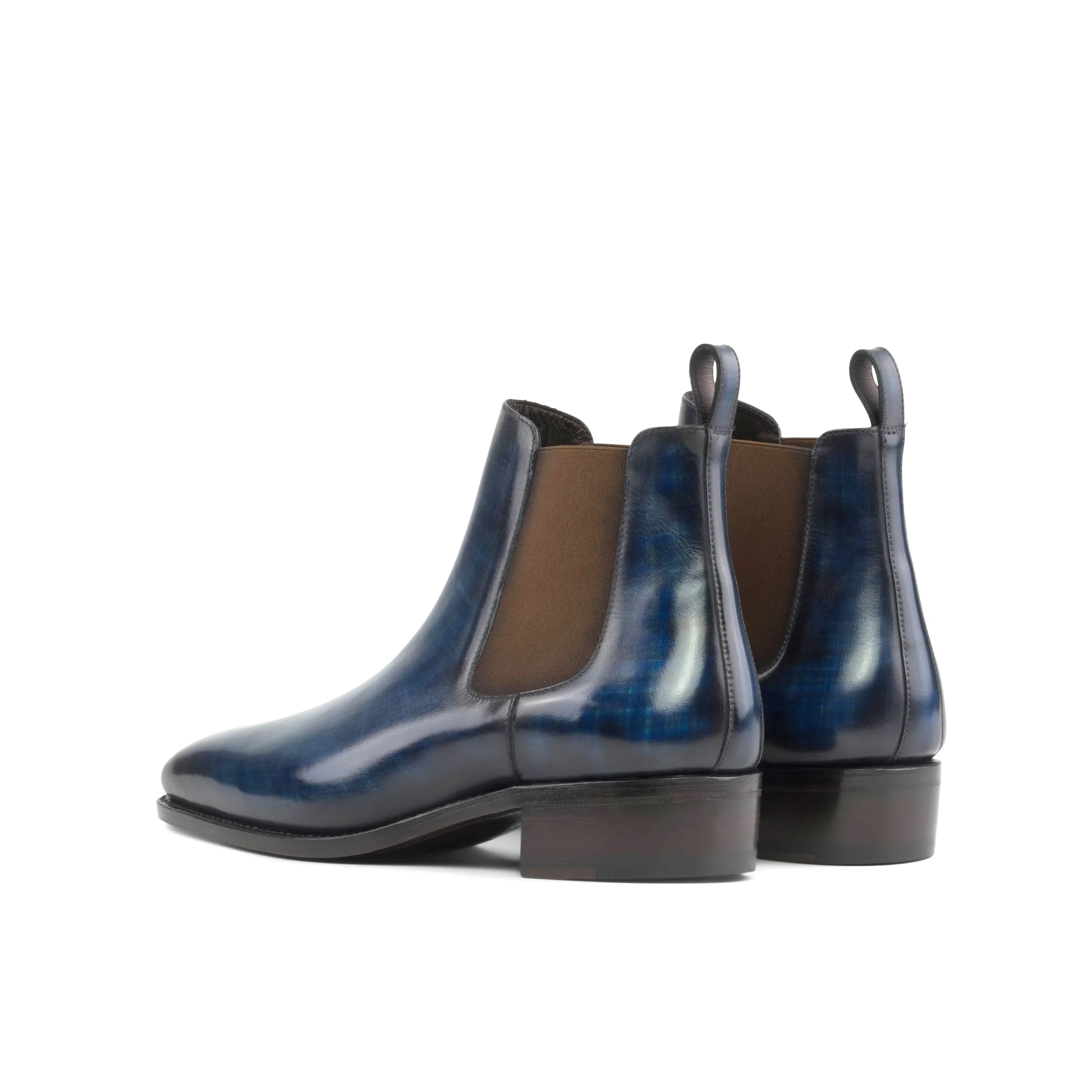 Vino patina Chelsea boots in blue leather back view