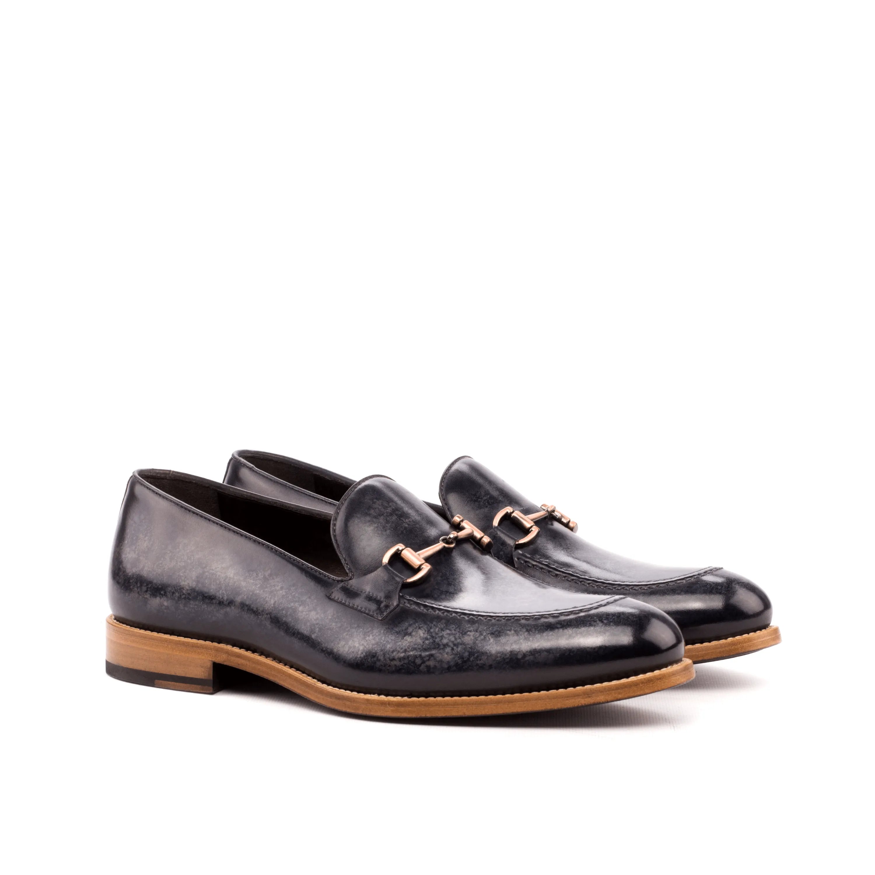 Pair of Vosko Patina loafers in black leather with gold hardware