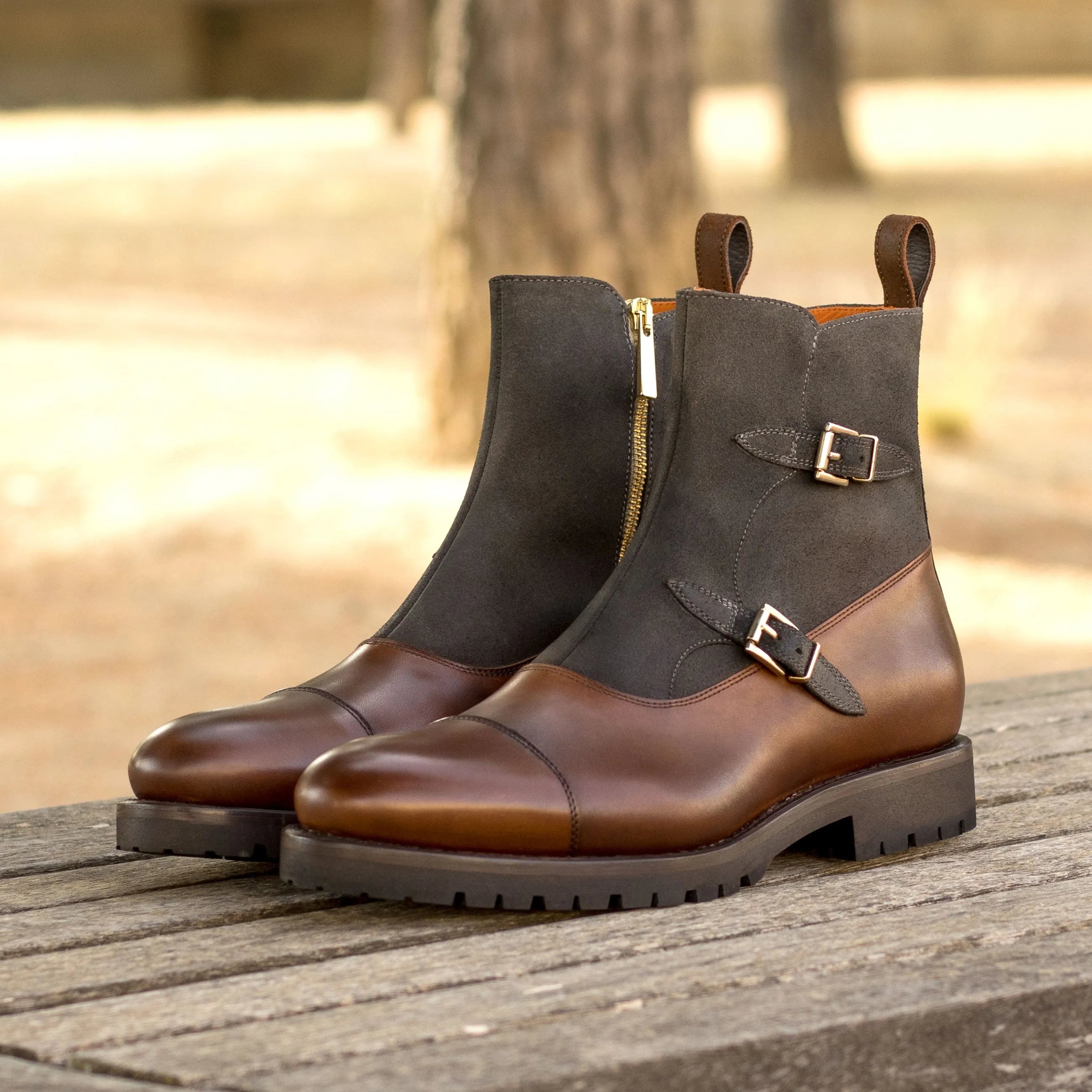 Walnik Octavian Boots II two-tone leather and canvas ankle boots
