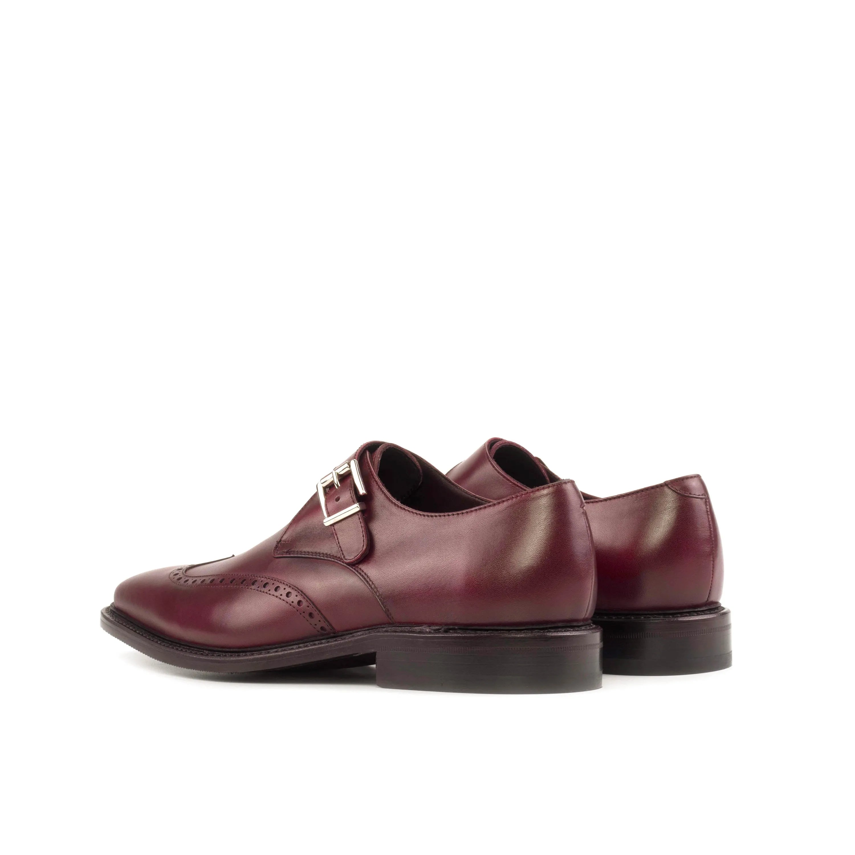 Burgundy leather Waz Single Monk shoes, back view, ships Fast Lane in 2-3 business days