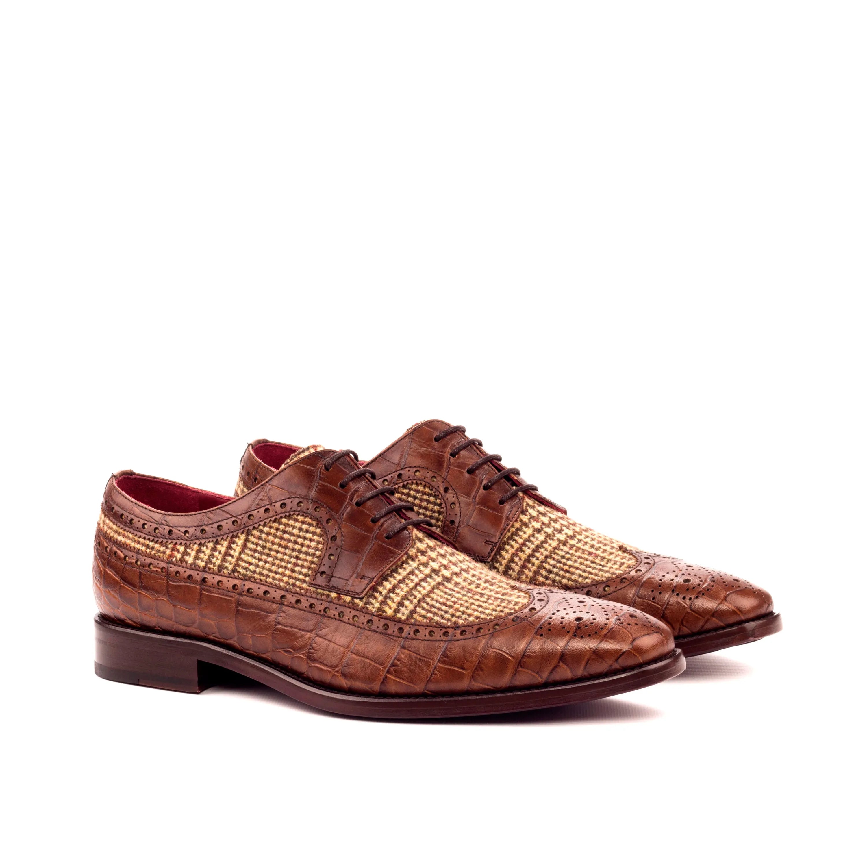Brown leather and tweed weekend longwing blucher dress shoes