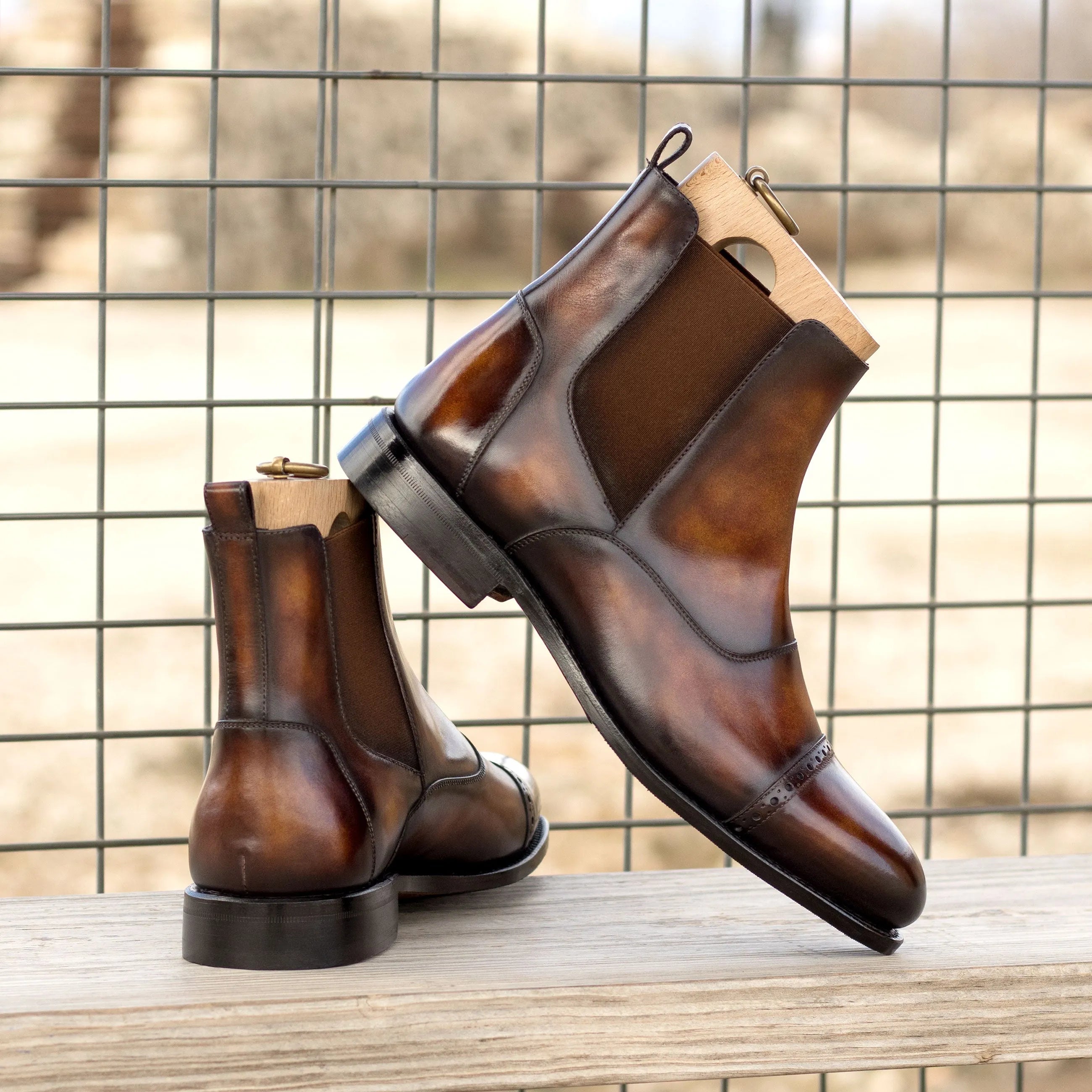 Pair of brown leather Willy Patina Chelsea boots
