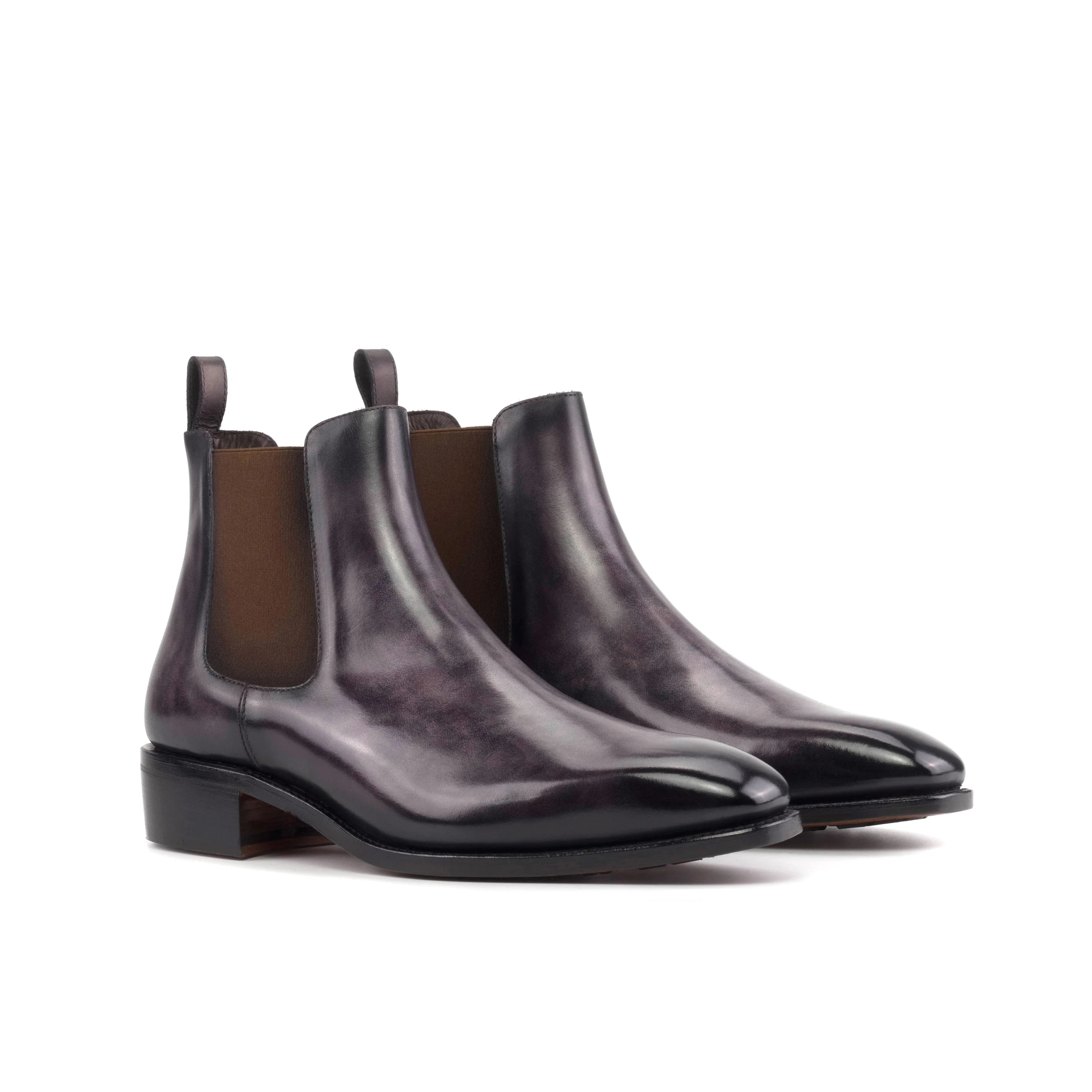Winzlo patina Chelsea boots II in polished dark brown leather with goodyear welt