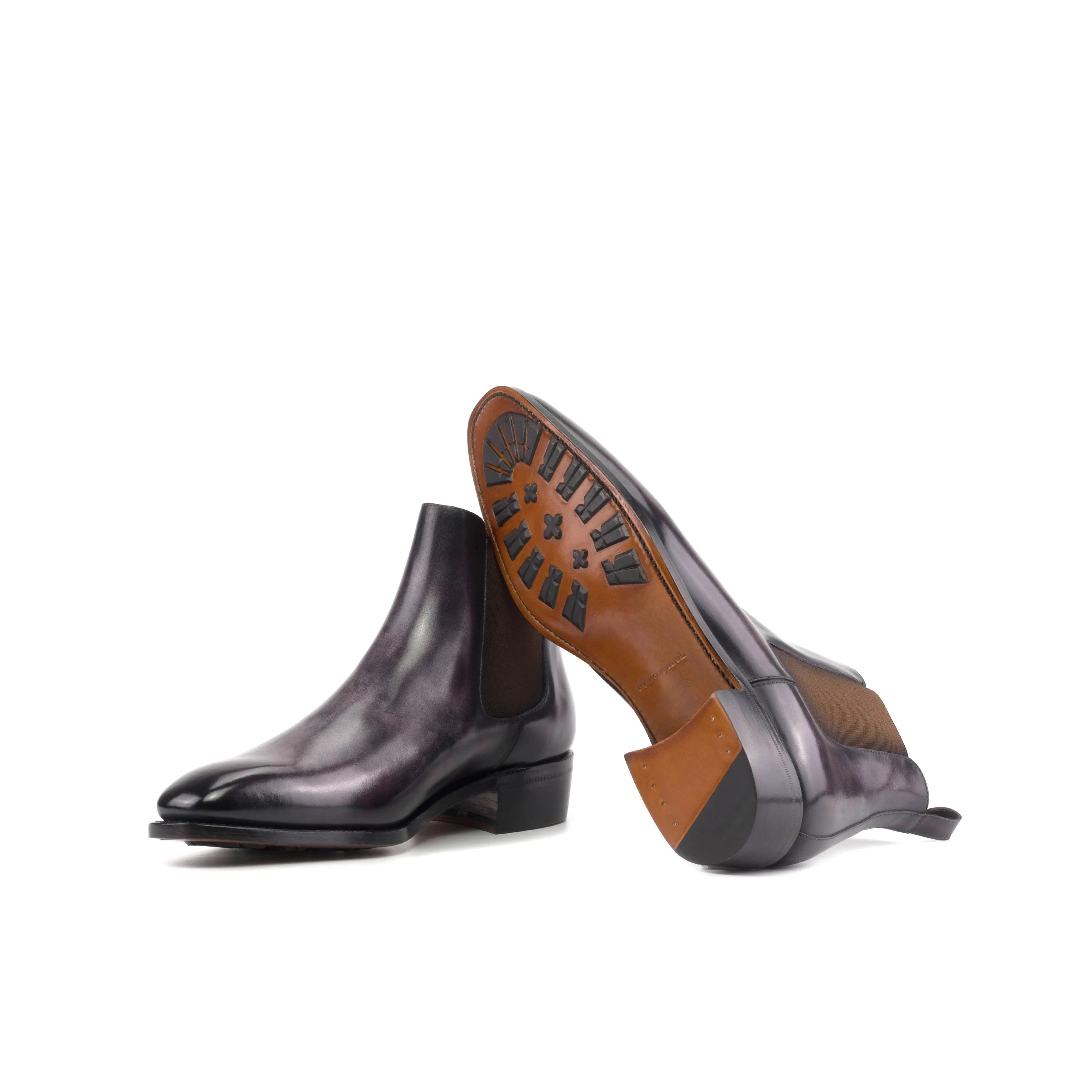 Winzlo patina Chelsea aubergine leather boots with Goodyear welt