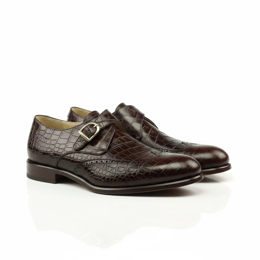 Ceaser Single Monk — brown crocodile-patterned strap