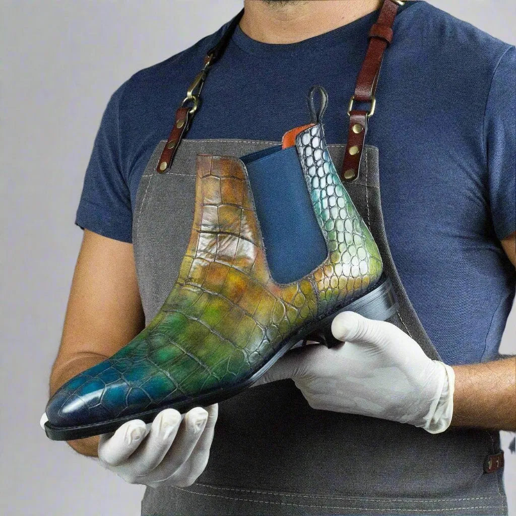 Multi-color patina croco 007 Chelsea boot back view