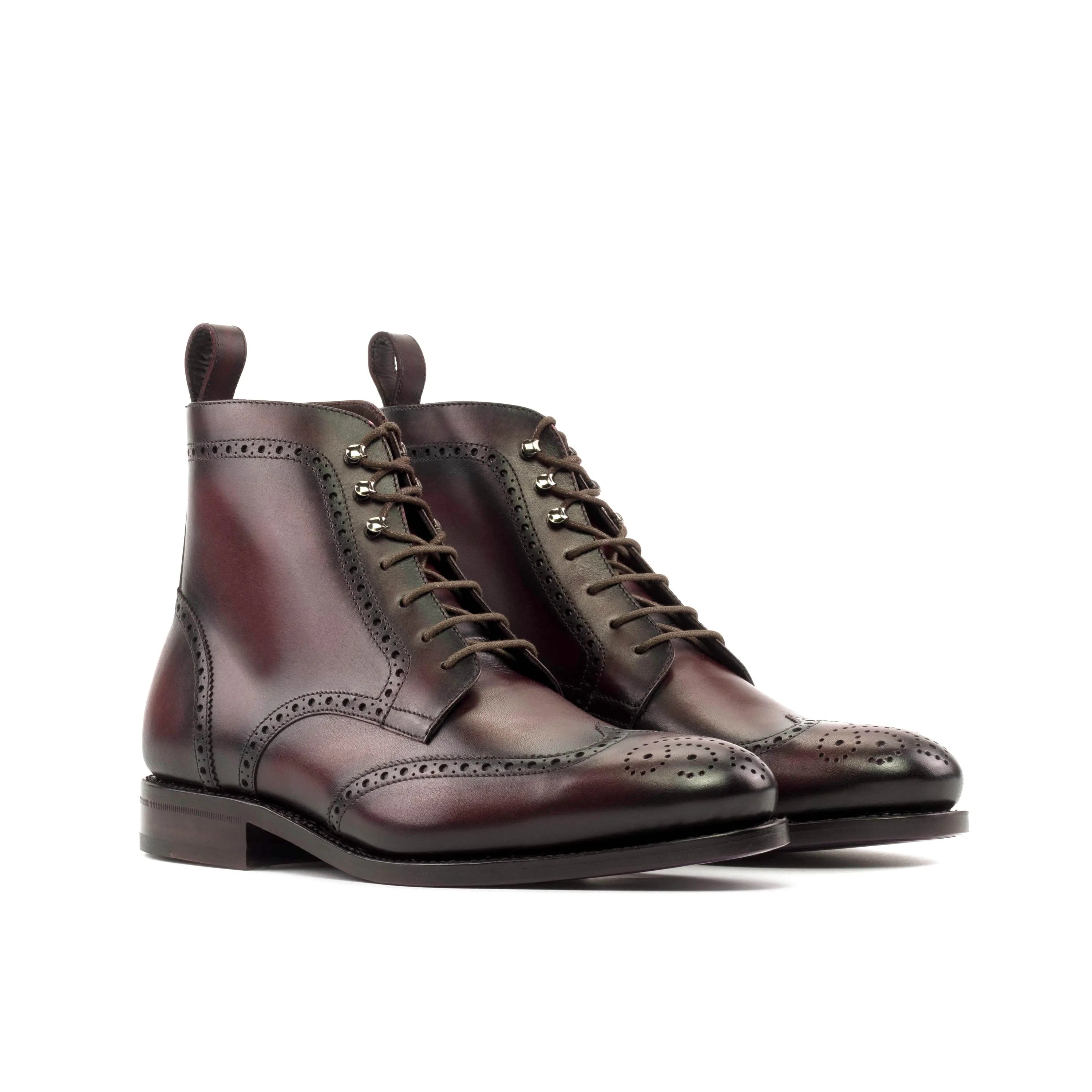 Burgundy calf leather military brogue boots 5956 Military Brogue Boots