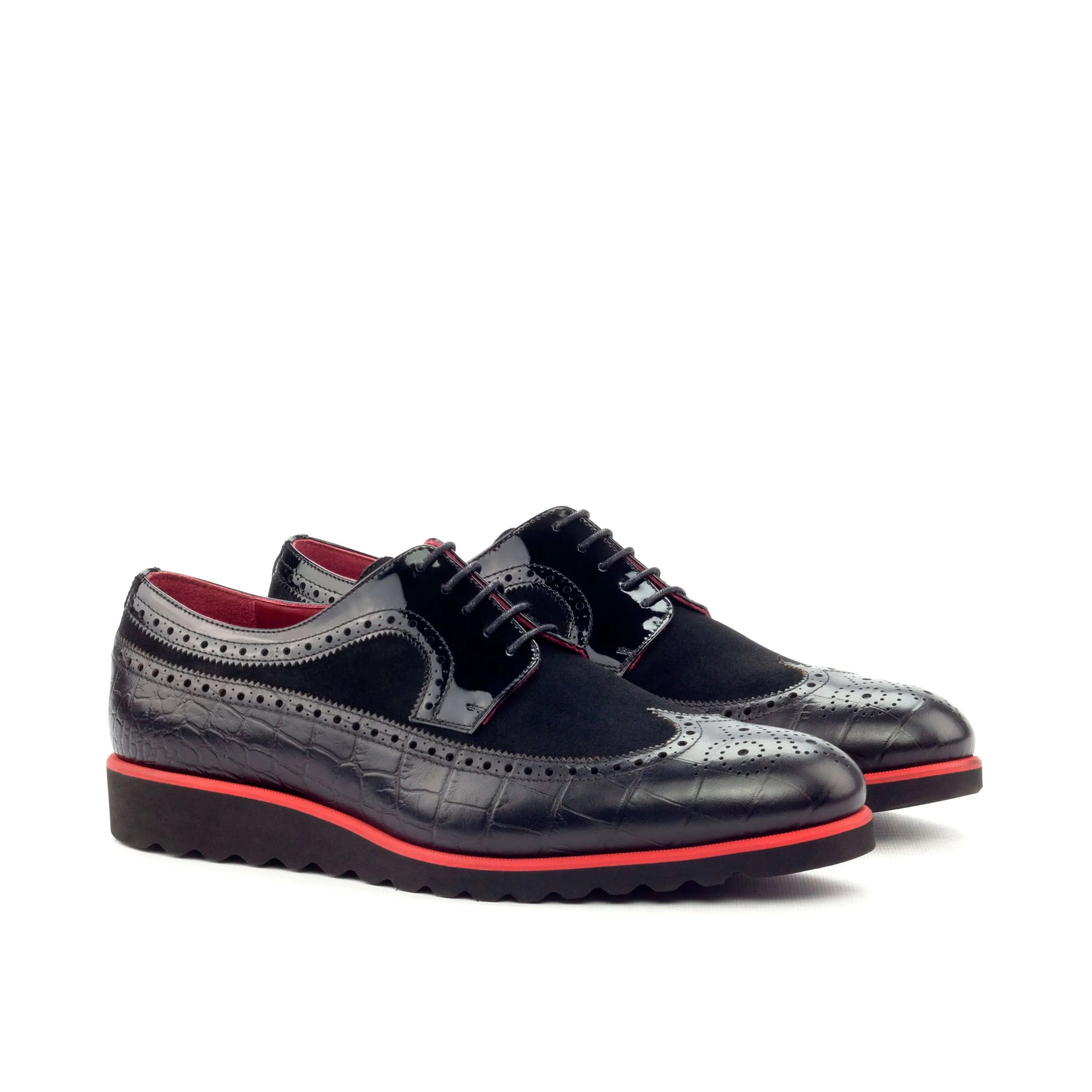 Abebe longwing blucher black leather wingtip shoes